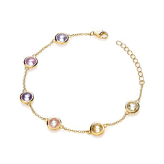 Yellow Gold Plated Silver Chess Cut Multi Colour 6mm Cubic Zirconias Ladies Bracelet