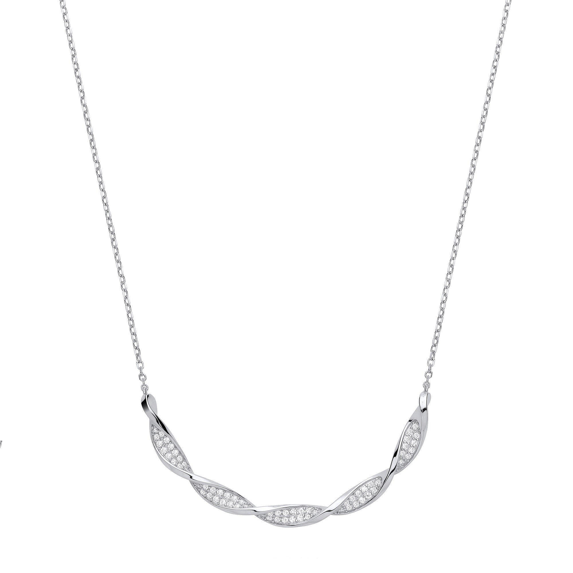Necklace with Half Twisted Part with Cubic Zirconias on Chain