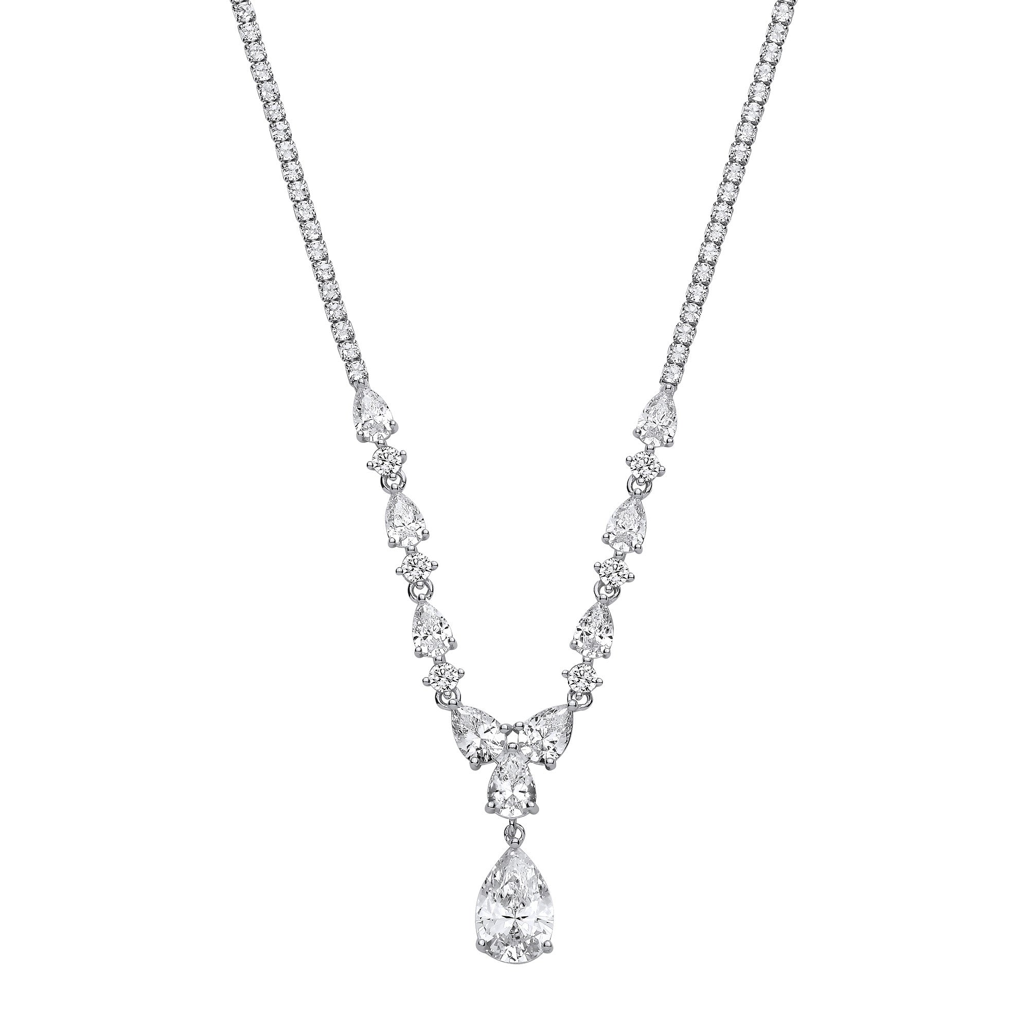Graduated Pear Cut Tennis Cubic Zirconias Necklace