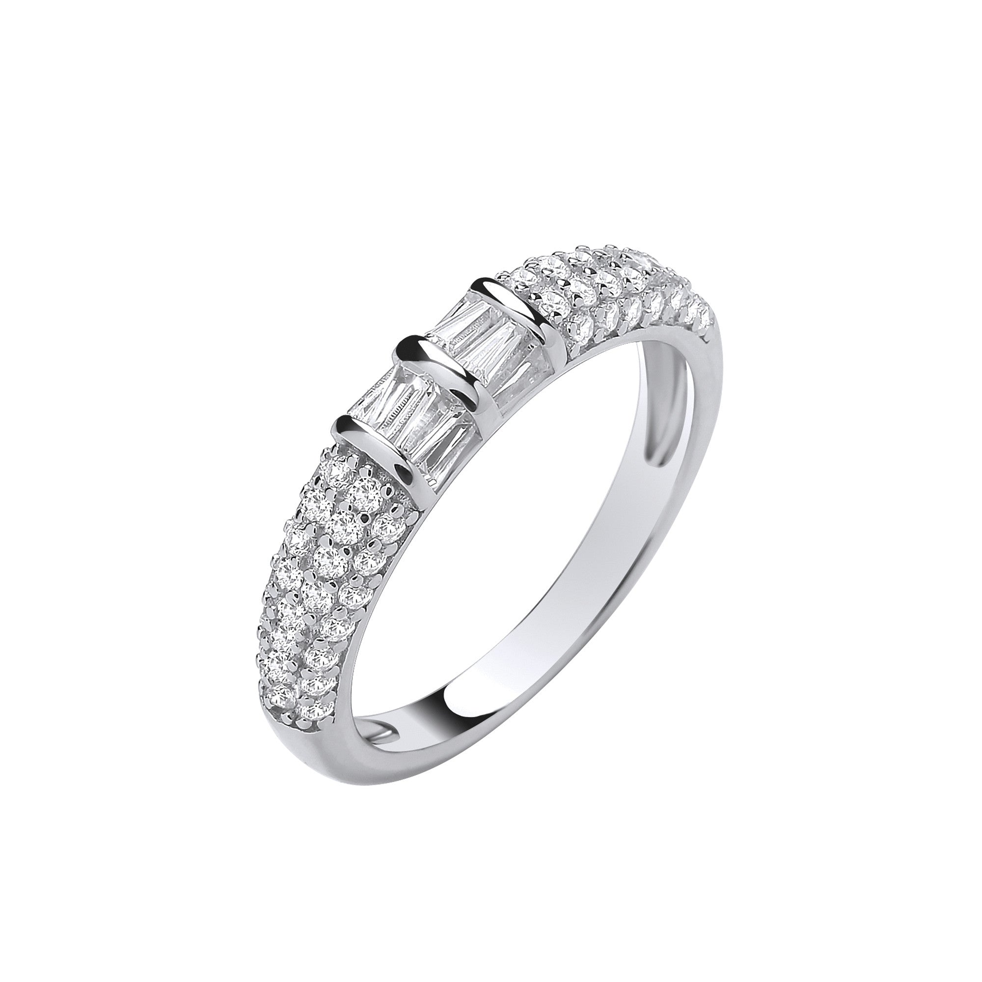Silver Baguettes & Round Cubic Zirconias Half ET Band