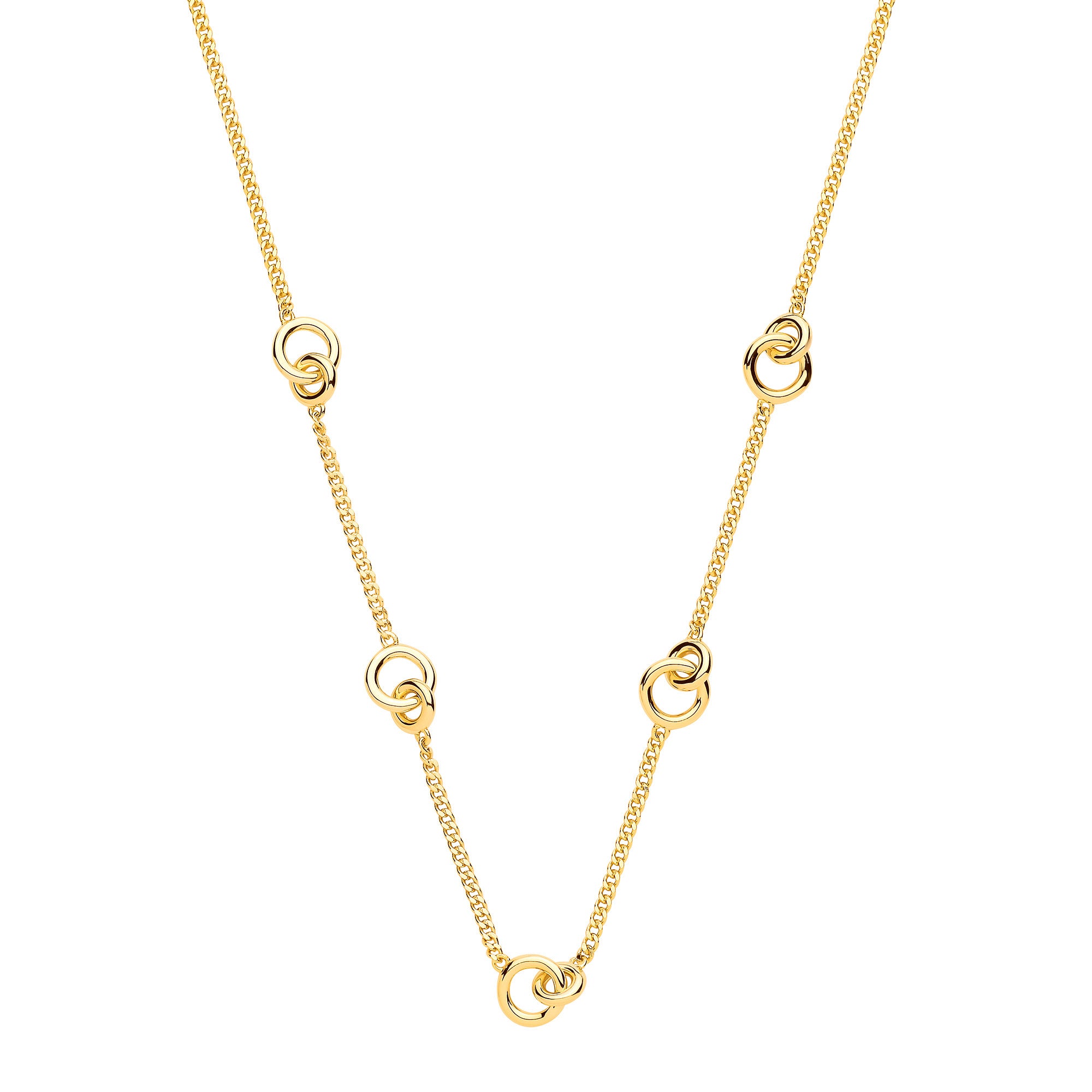 Silver Yellow Gold Plated Interlocking Circle Necklace