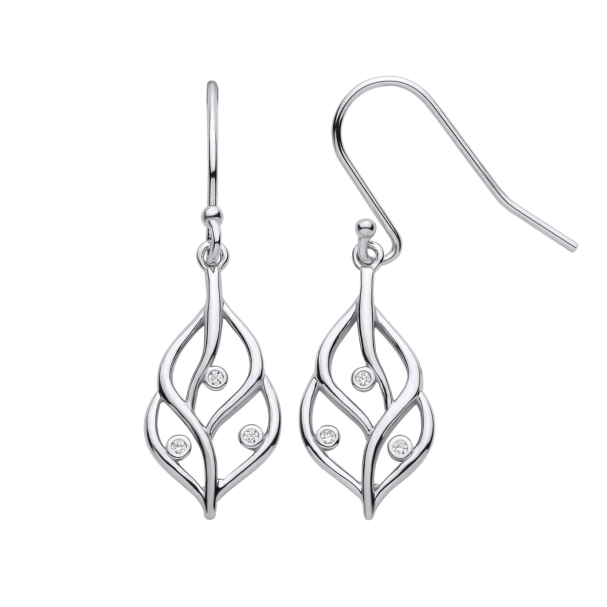 Silver Leaf Earrings with Rubover Cubic Zirconias