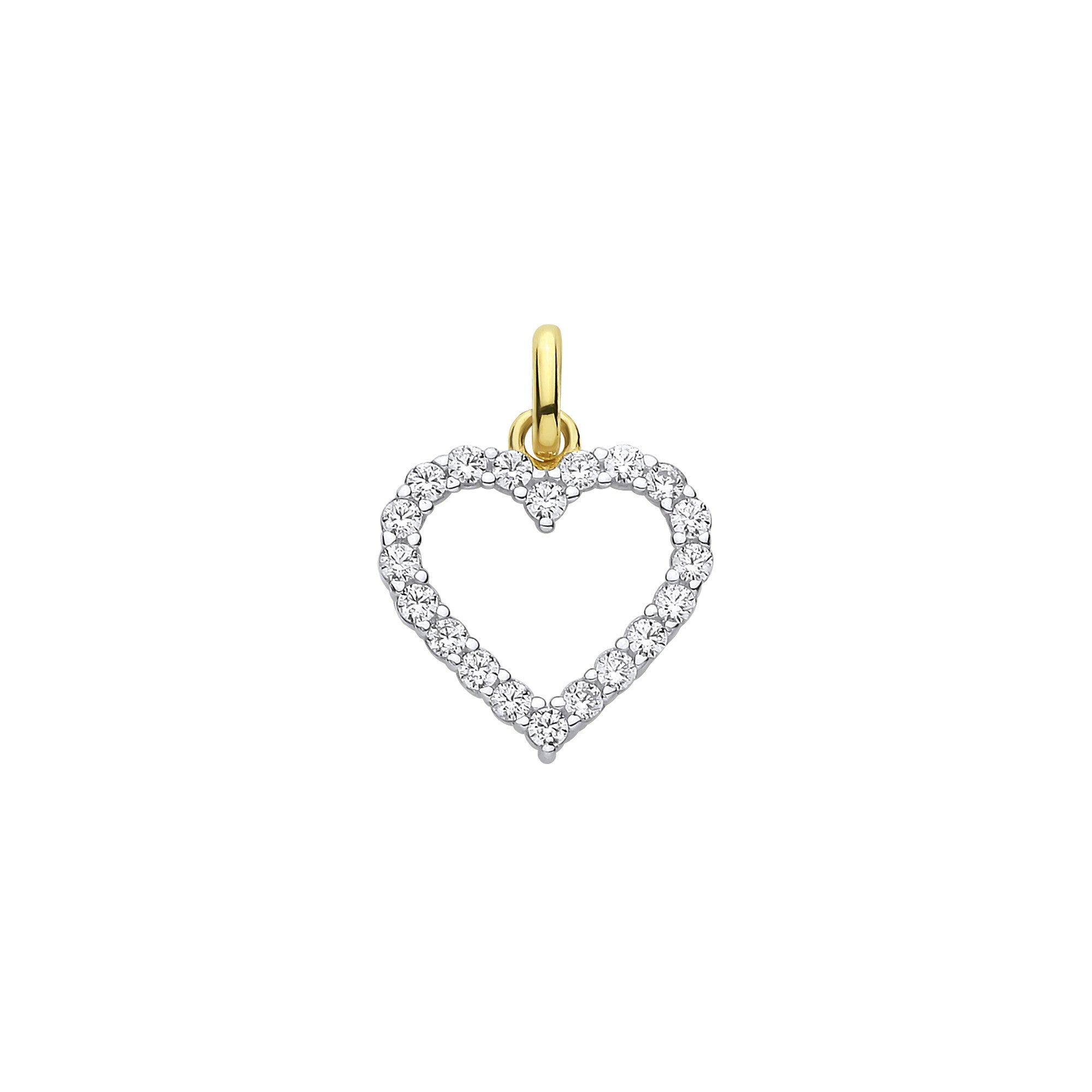 Yellow Gold Cut out Cubic Zirconia Heart Pendant