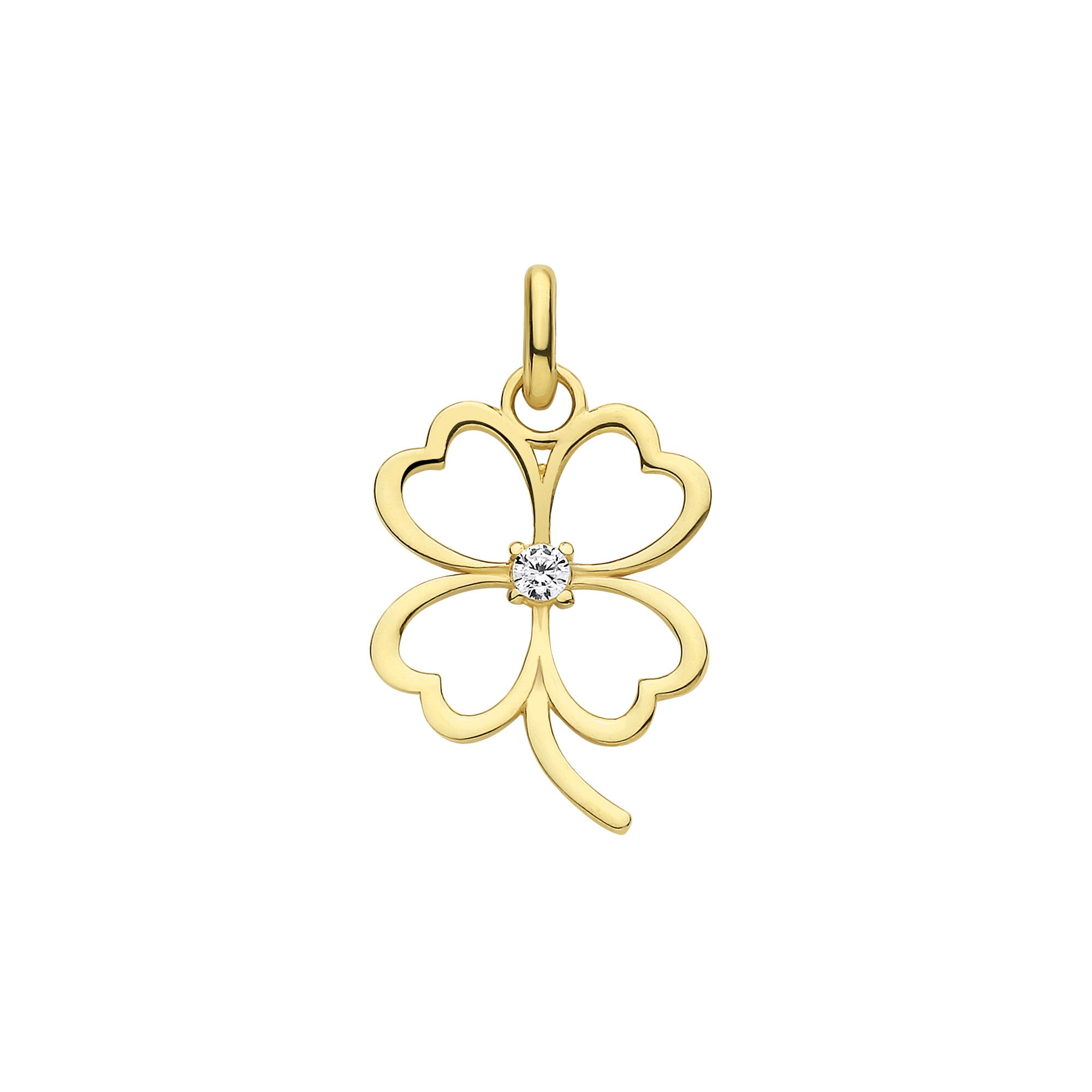 Yellow Gold Four Leaf Clover Cubic Zirconia Pendant