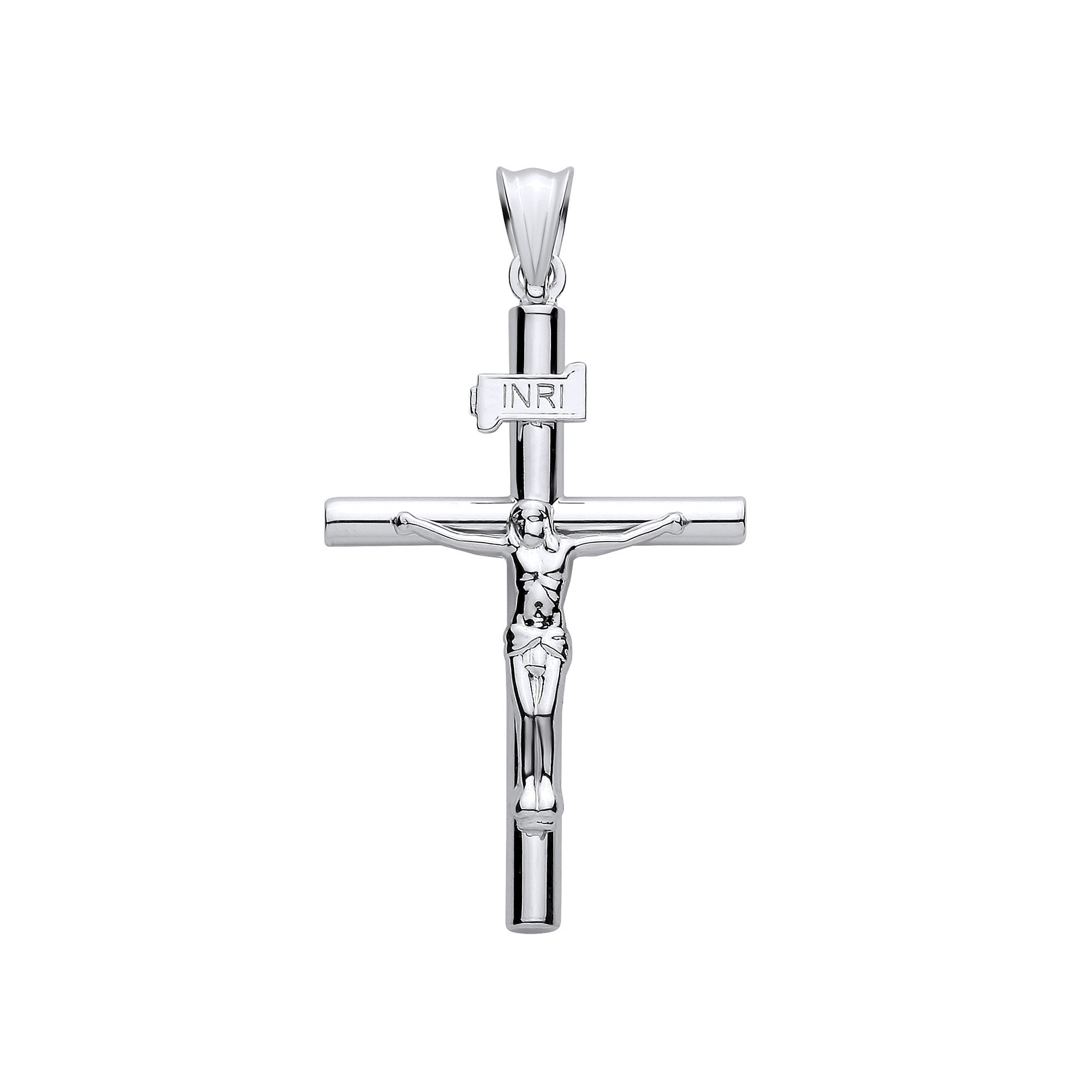 White Gold Hollow Round Tube Crucifix