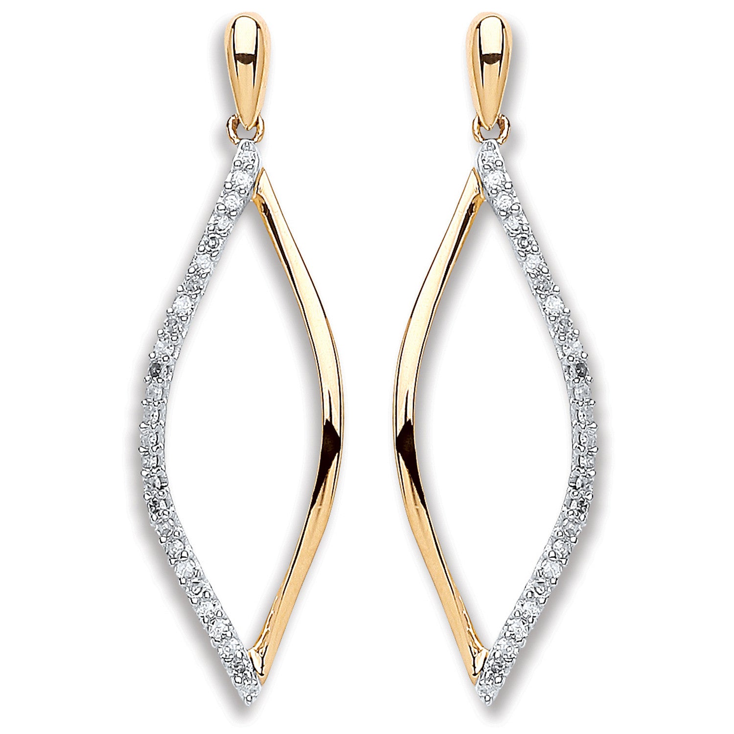 9ct Yellow Gold 0.15ct Dia Drop Earrings - 9ct Gold