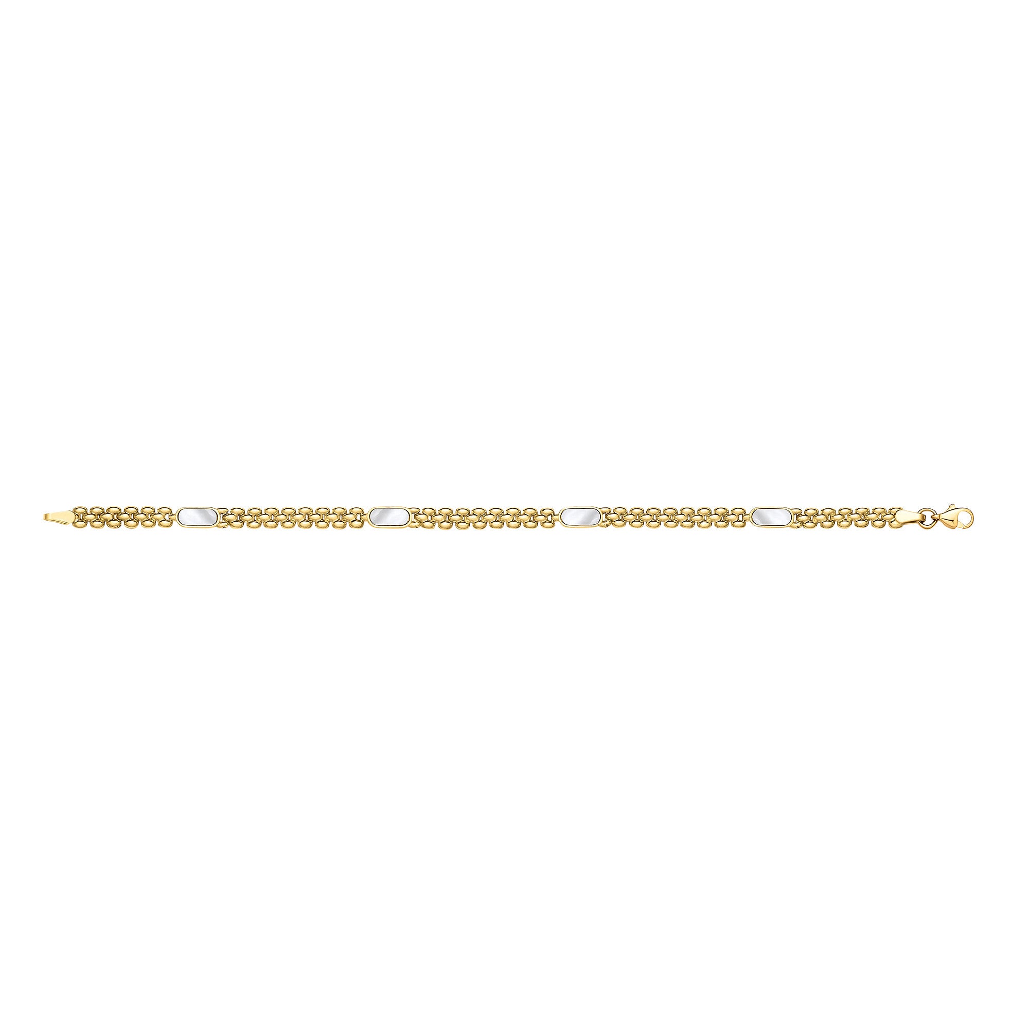 Yellow Gold Oval MOP Panther Link Ladies Bracelet