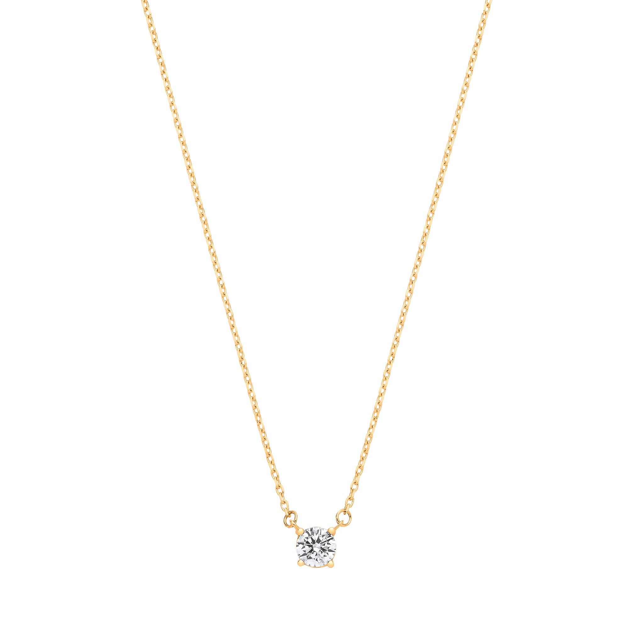 Yellow Gold Single Cubic Zirconia Pendant on 18" Chain