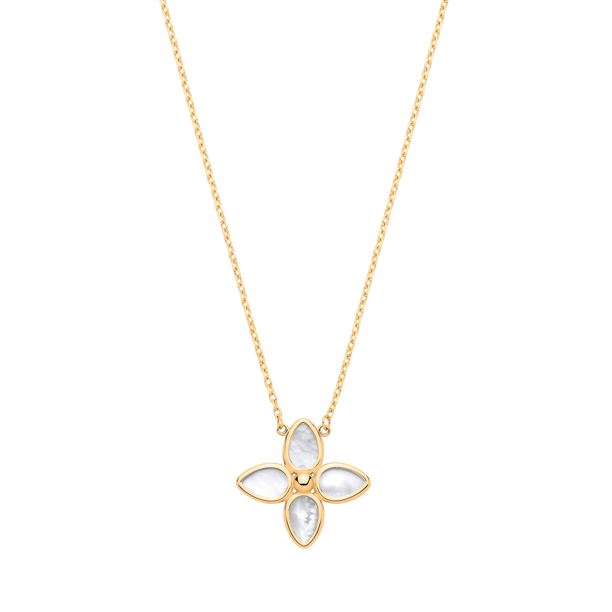 Yellow Gold MOP Flower Pendant on 18" Chain