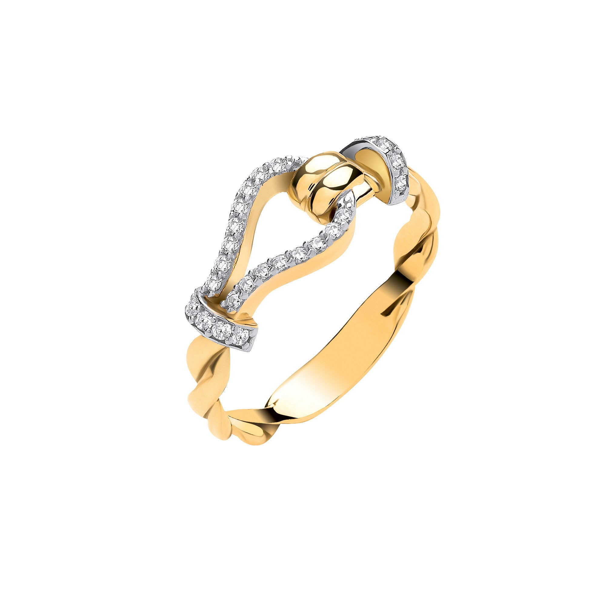Yellow Gold Cubic Zirconias Hook with Twist Band Ladies Ring