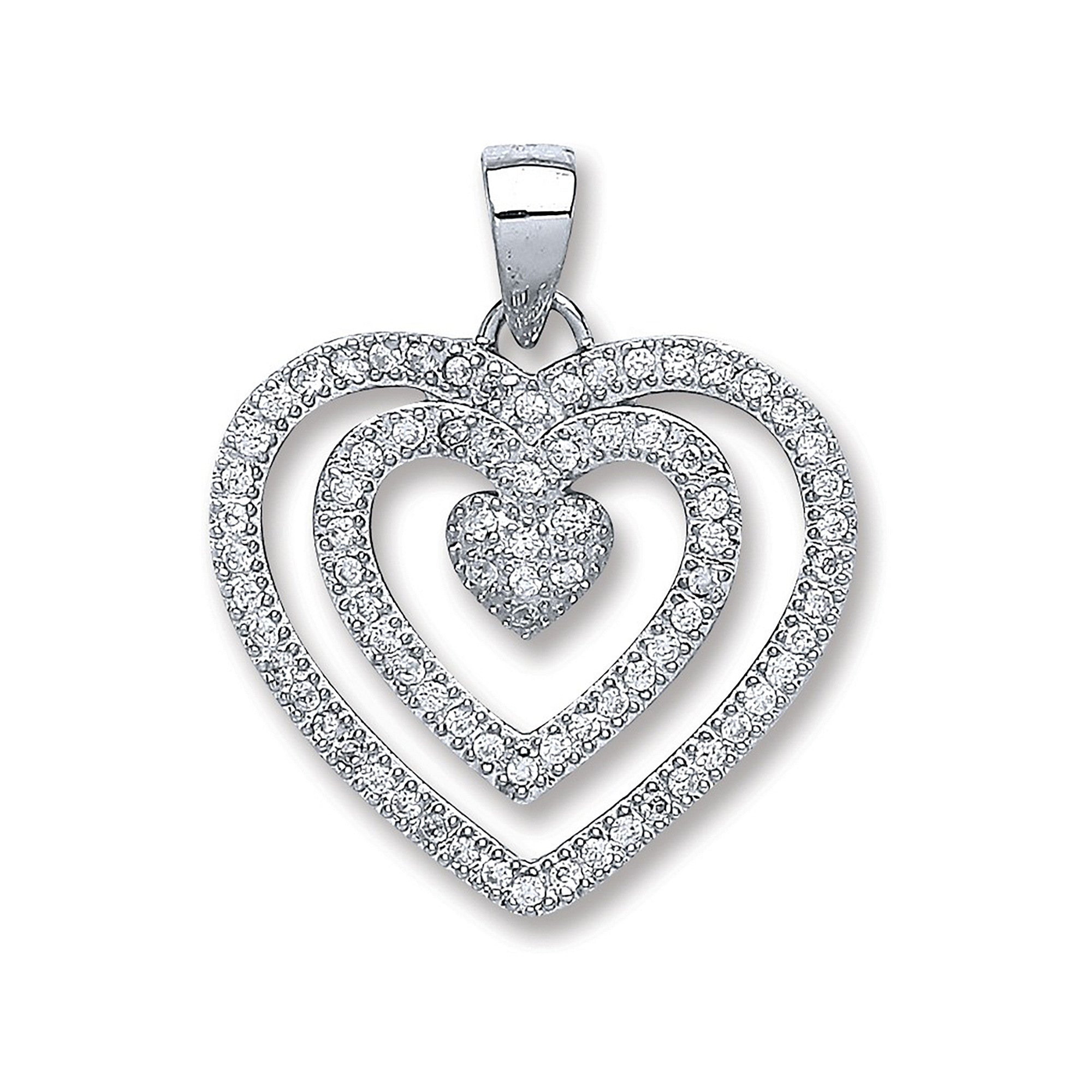 Silver Fancy Heart Cubic Zirconia Pendant - Silver