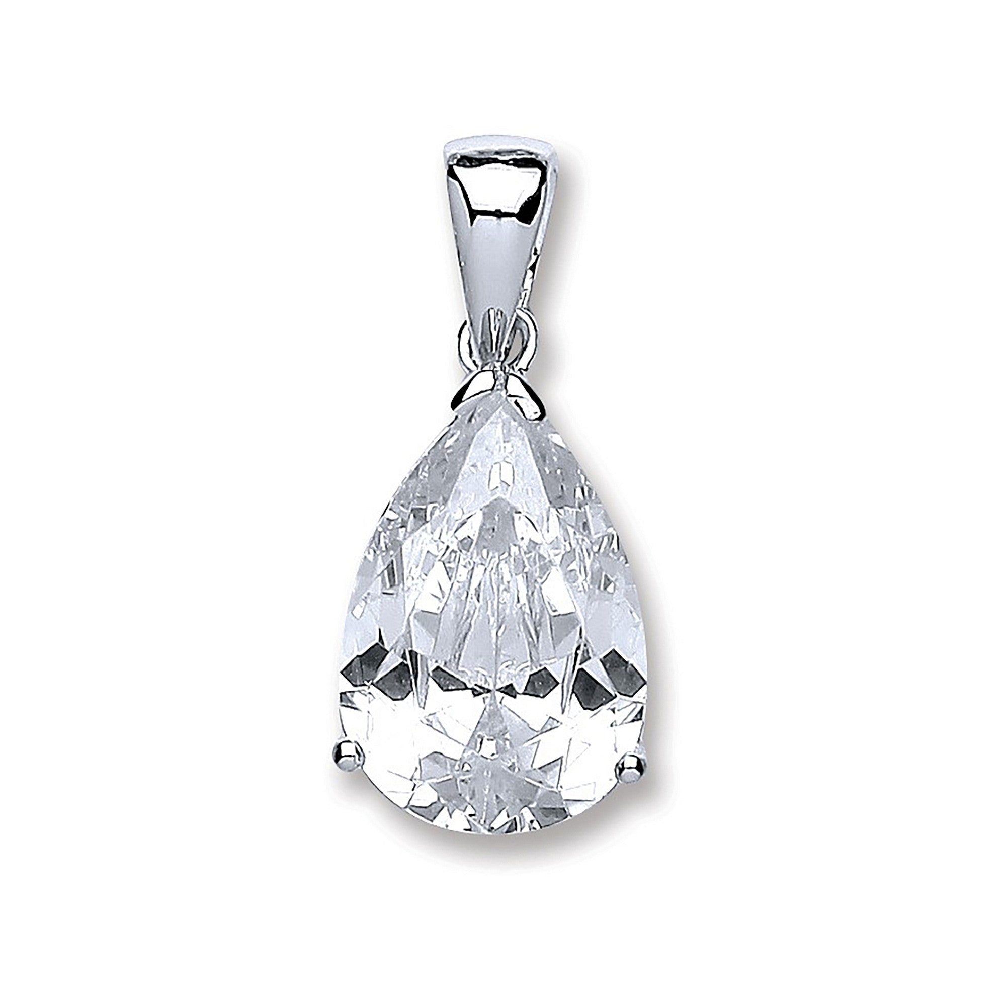Silver S/S Pear Cubic Zirconia Pendant - Silver