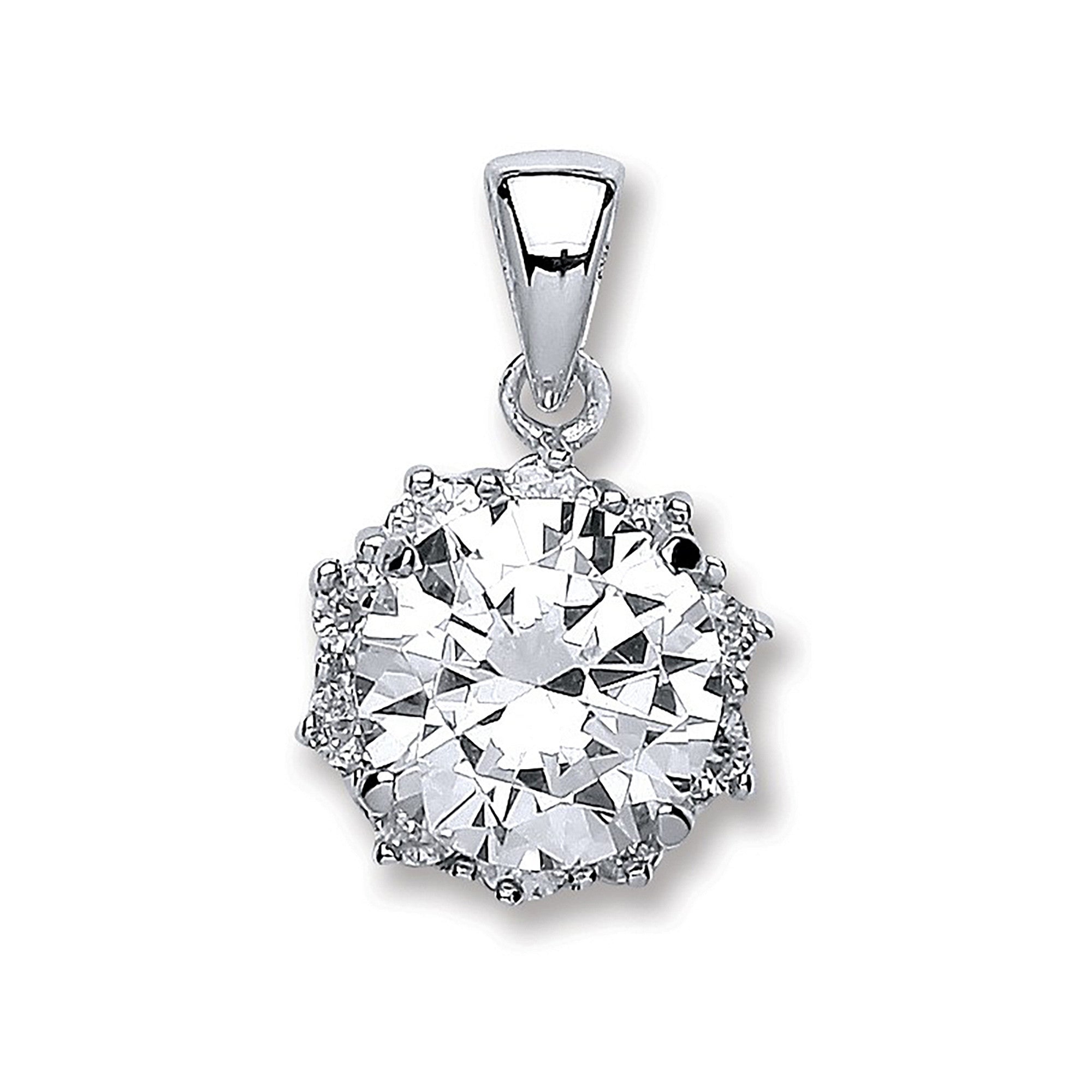 Pendentif en argent avec oxyde de zirconium rond taille brillant - Argent