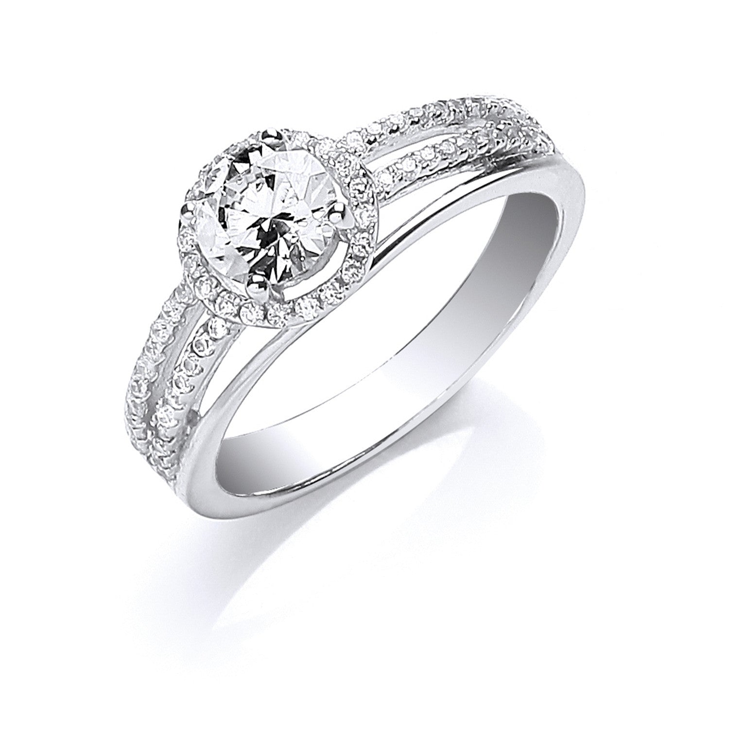 Silver S/S with Cubic Zirconia on Shoulders Ring - Silver