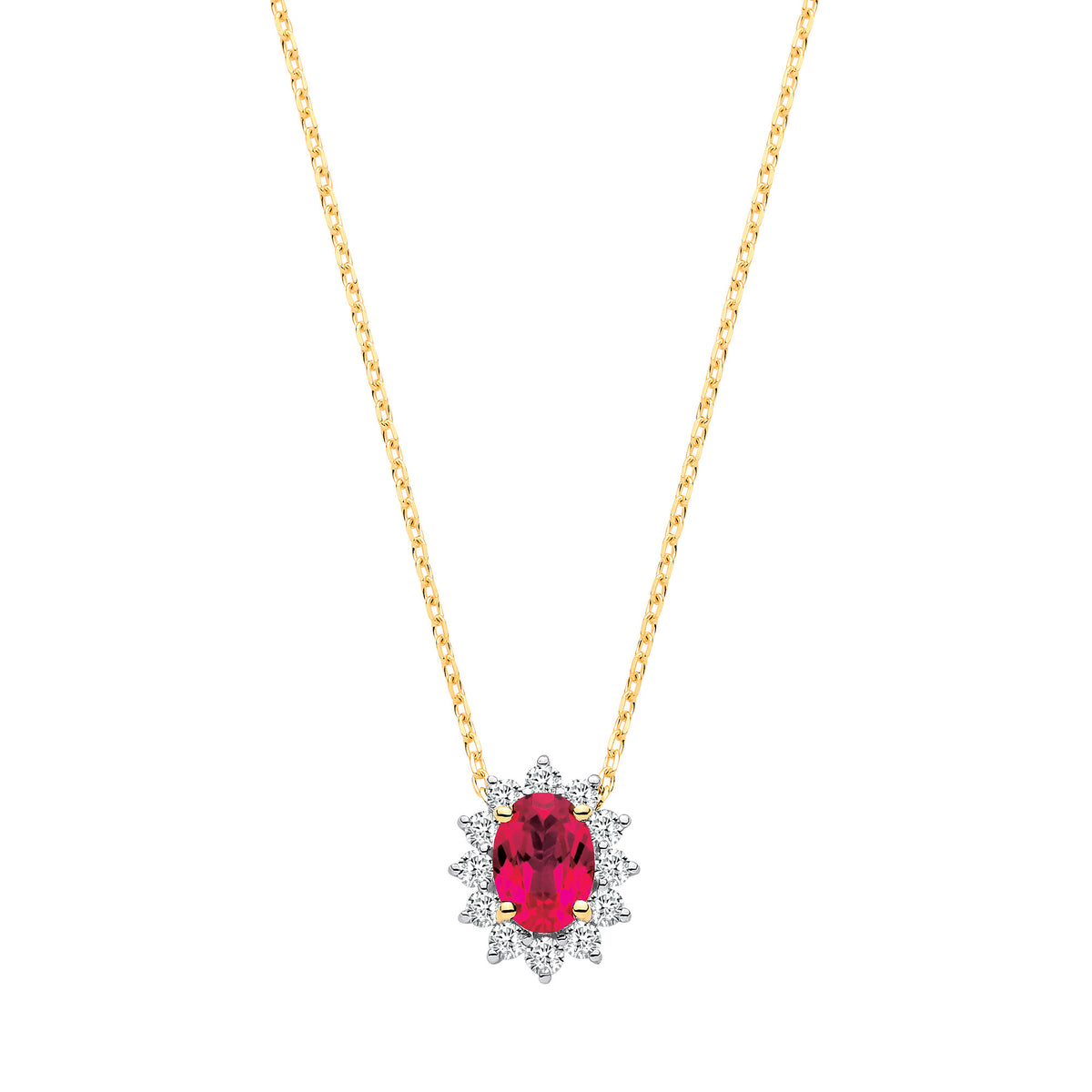 9ct Yellow Gold LAB GROWN 0.30ct Solitaire Diamond & 1.10ct Oval Ruby Pendant With Chain IGI Certified