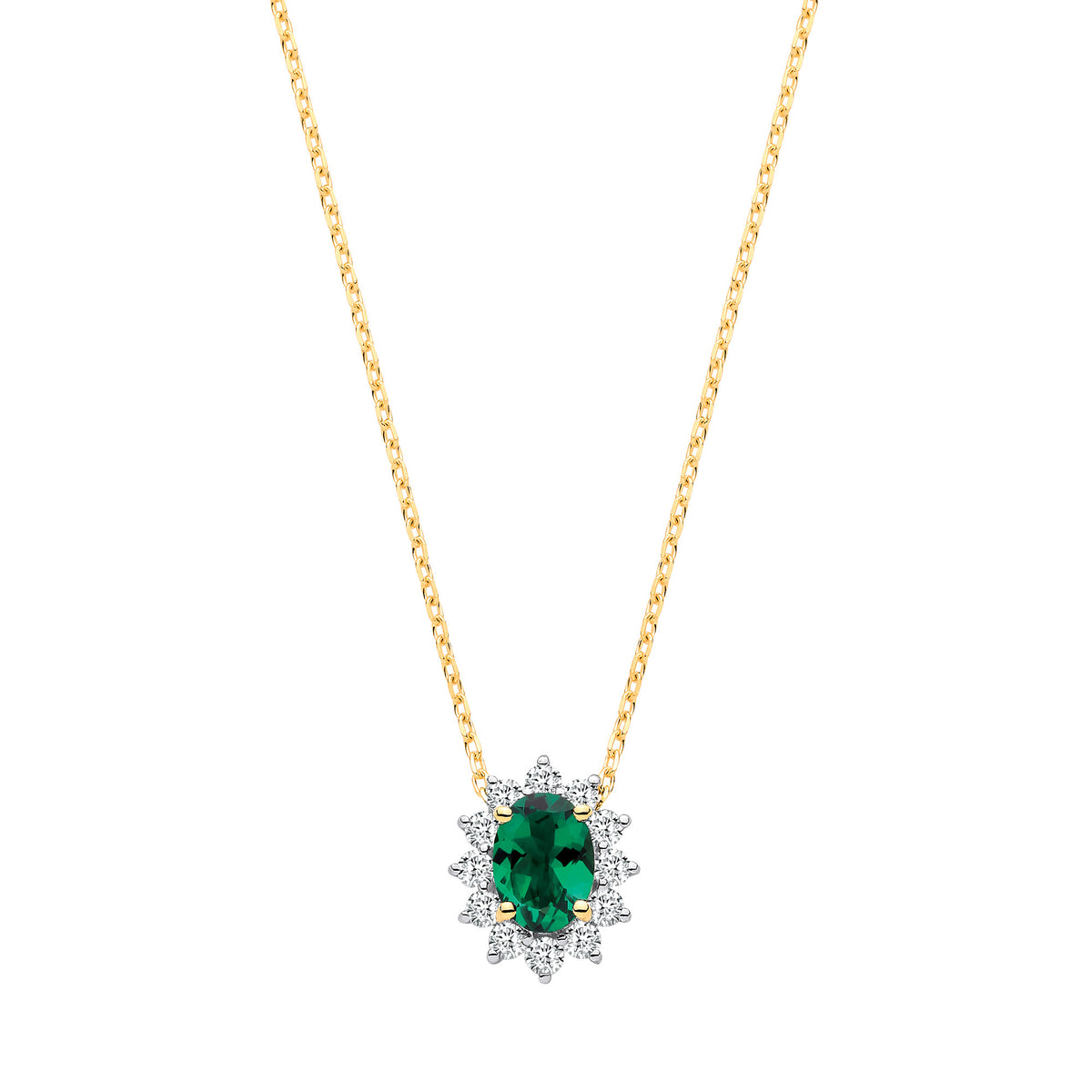 9ct Yellow Gold LAB GROWN 0.30ct Solitaire Diamond & 0.65ct Oval Emerald Pendant With Chain IGI Certified