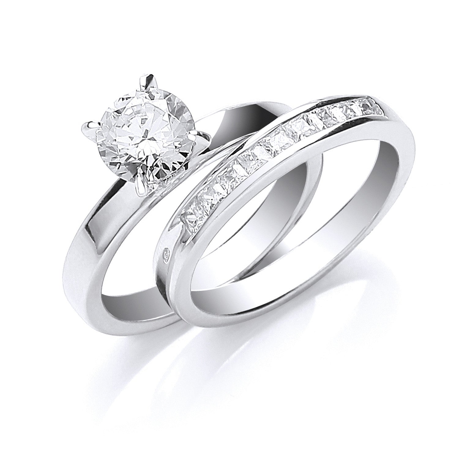 Silver Bridal Solitaire & P/C Cubic Zirconias Set Rings - Silver