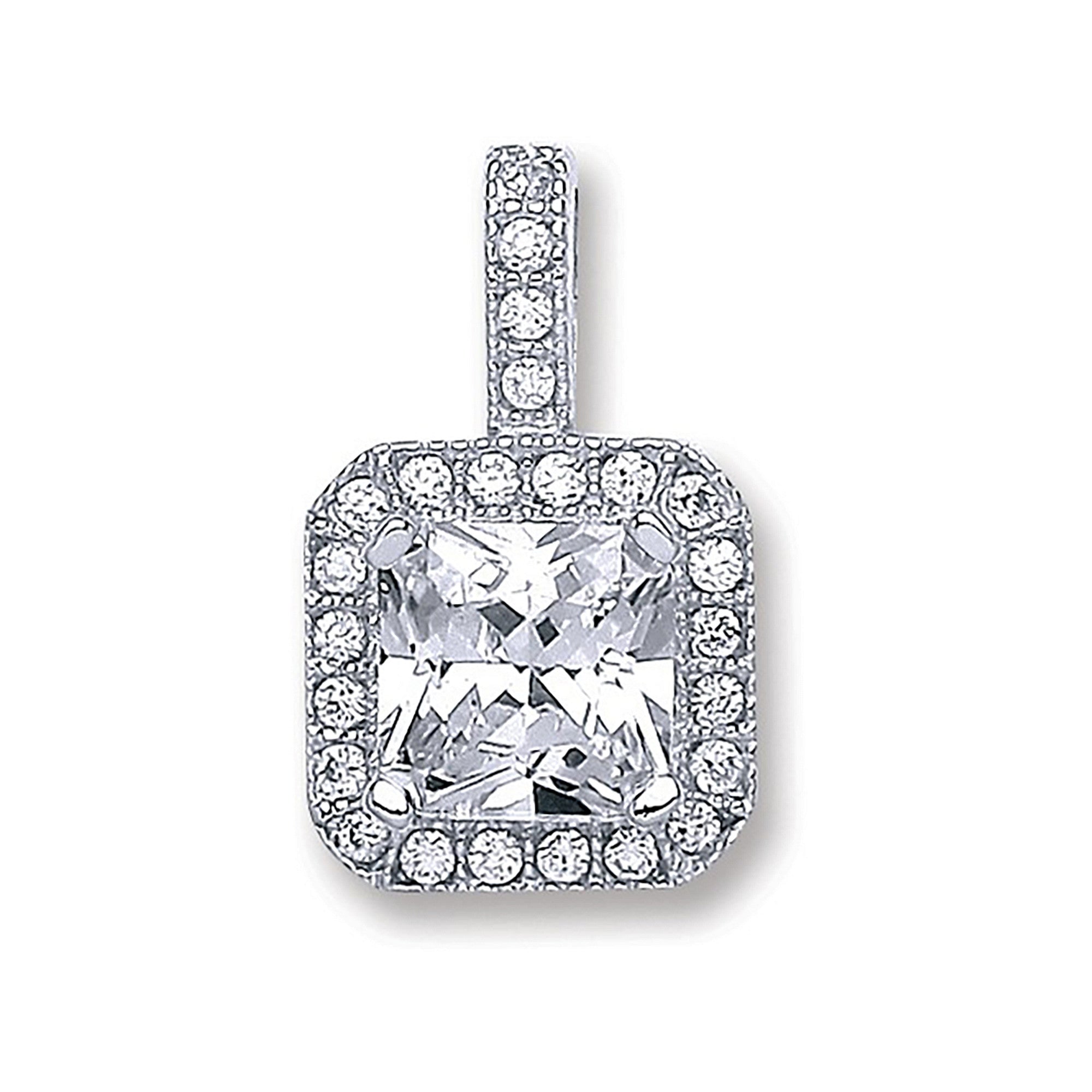 Silver Square Cubic Zirconia Pendant - Silver