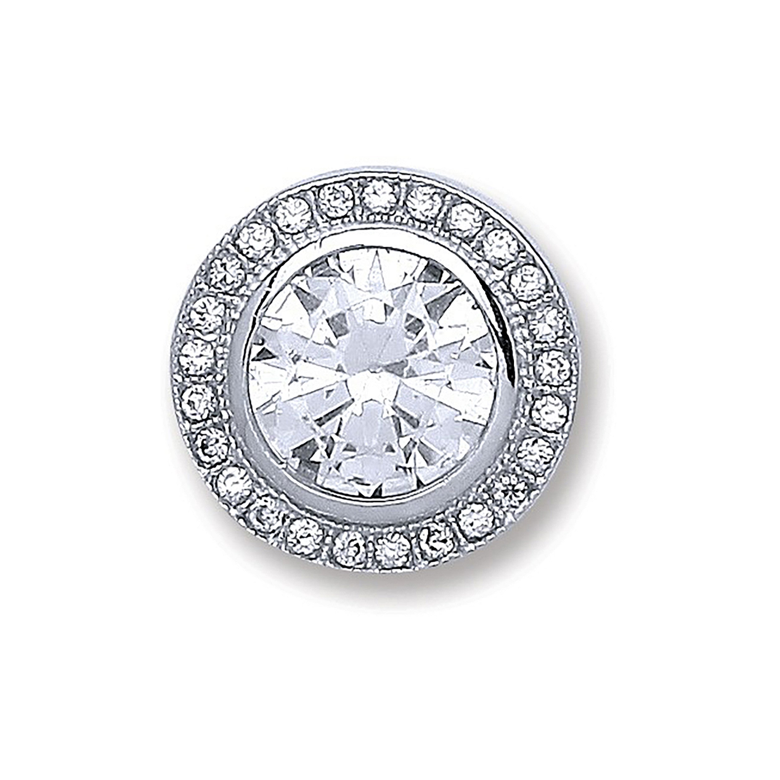 Silver Round Rubover, Halo Cubic Zirconia Pendant - Silver