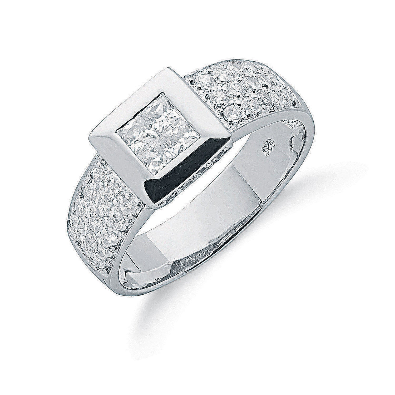 Silver Pave Set Cubic Zirconia Ring - Silver