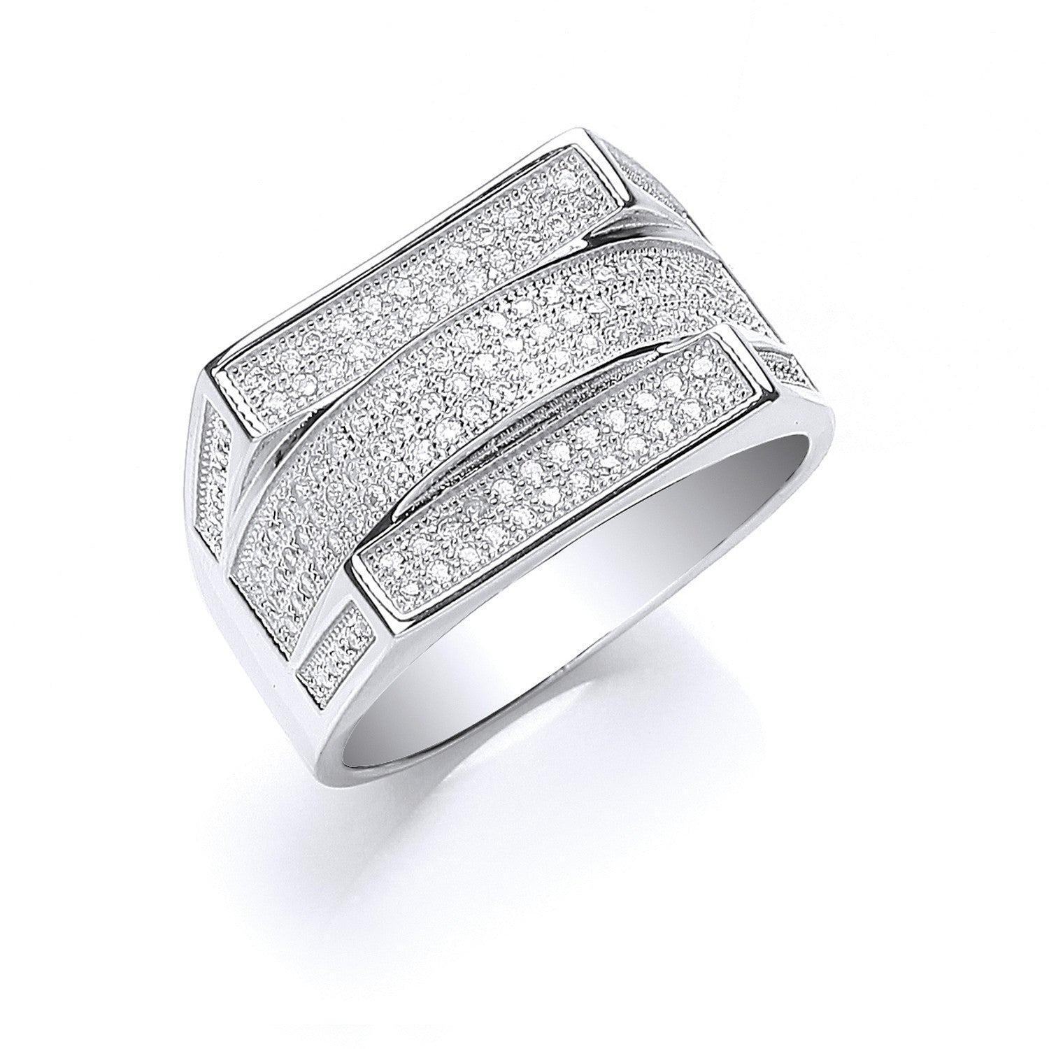 Silver Micro Pave' Cubic Zirconia Gents Ring - Silver
