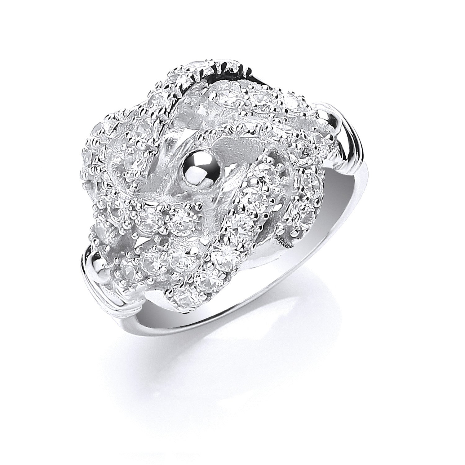 Silver Cubic Zirconia Knot Gents Ring - Silver