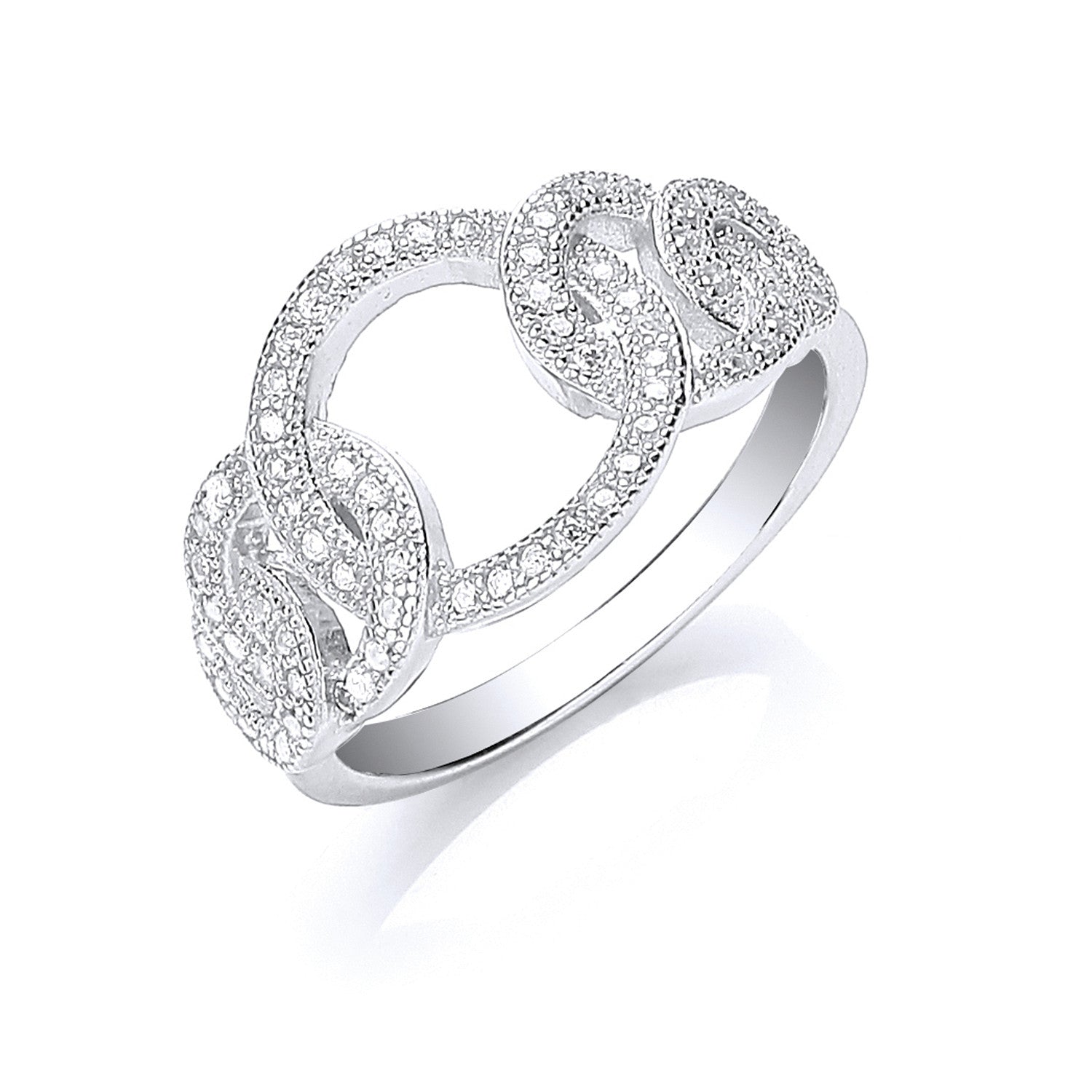 Silver Interlink Cubic Zirconia Ring - Silver