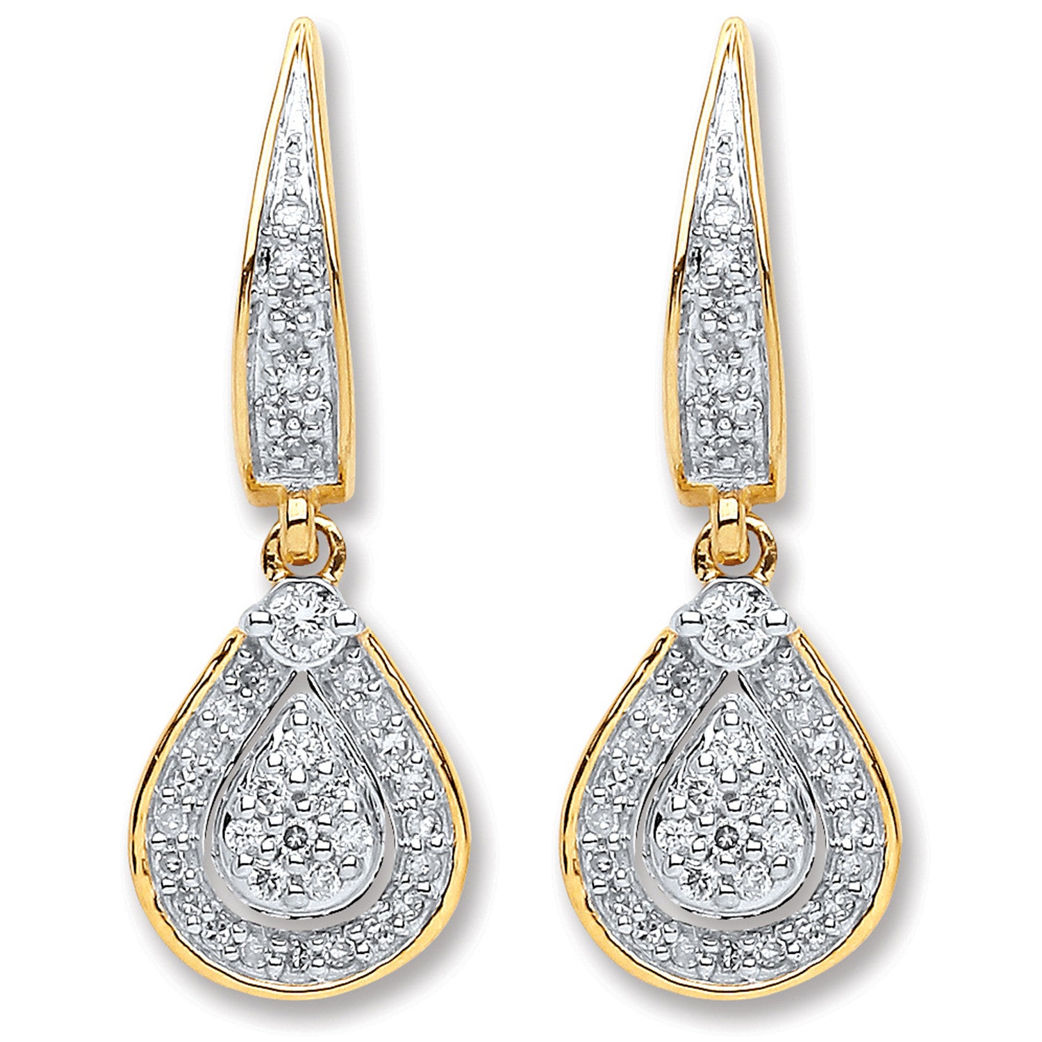 9ct Yellow Gold 0.25ct Dia Drop Earrings - 9ct Gold