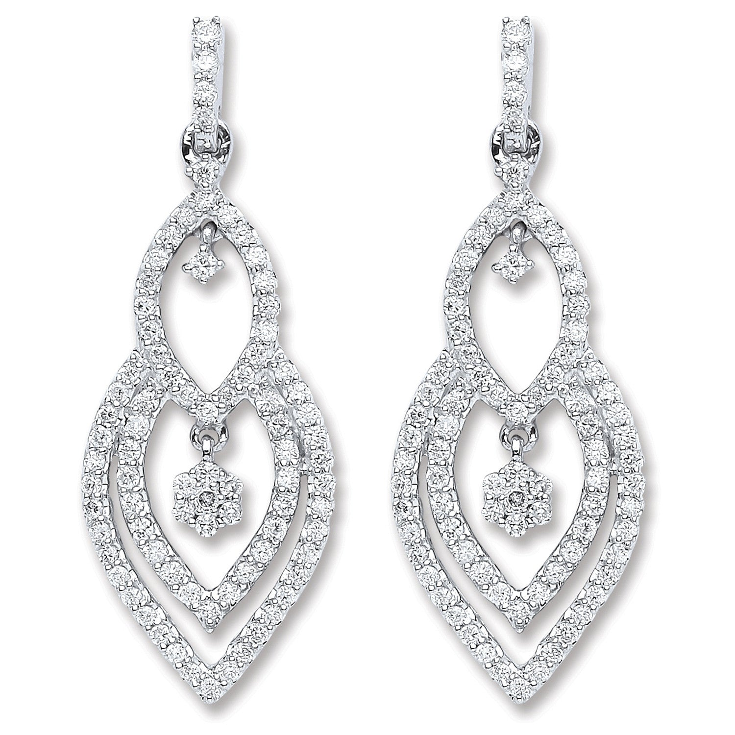 18ct White Gold 0.75ct Dia Drop Earrings - 18ct Gold