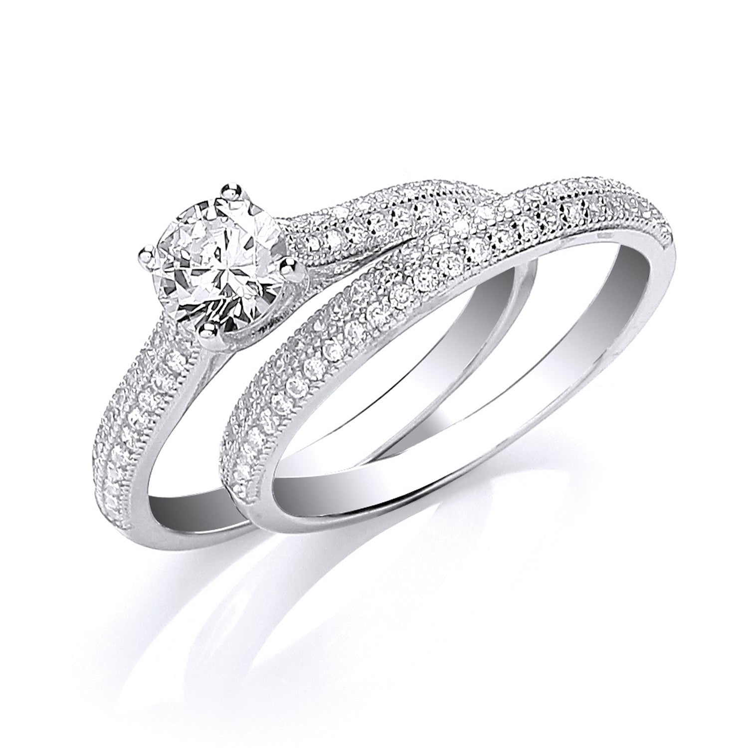 Silver Bridal Half ET with Cubic Zirconia in the Centre Rings - Silver