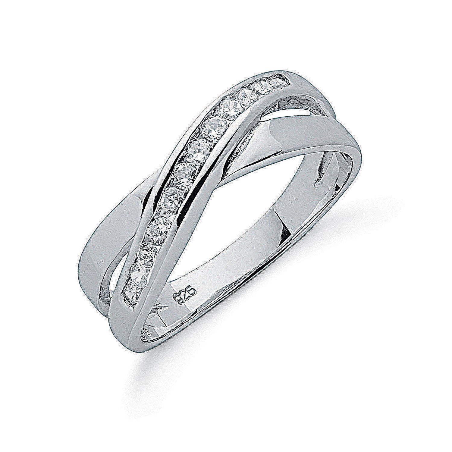 Silver Cross Over Cubic Zirconia Ring - Silver