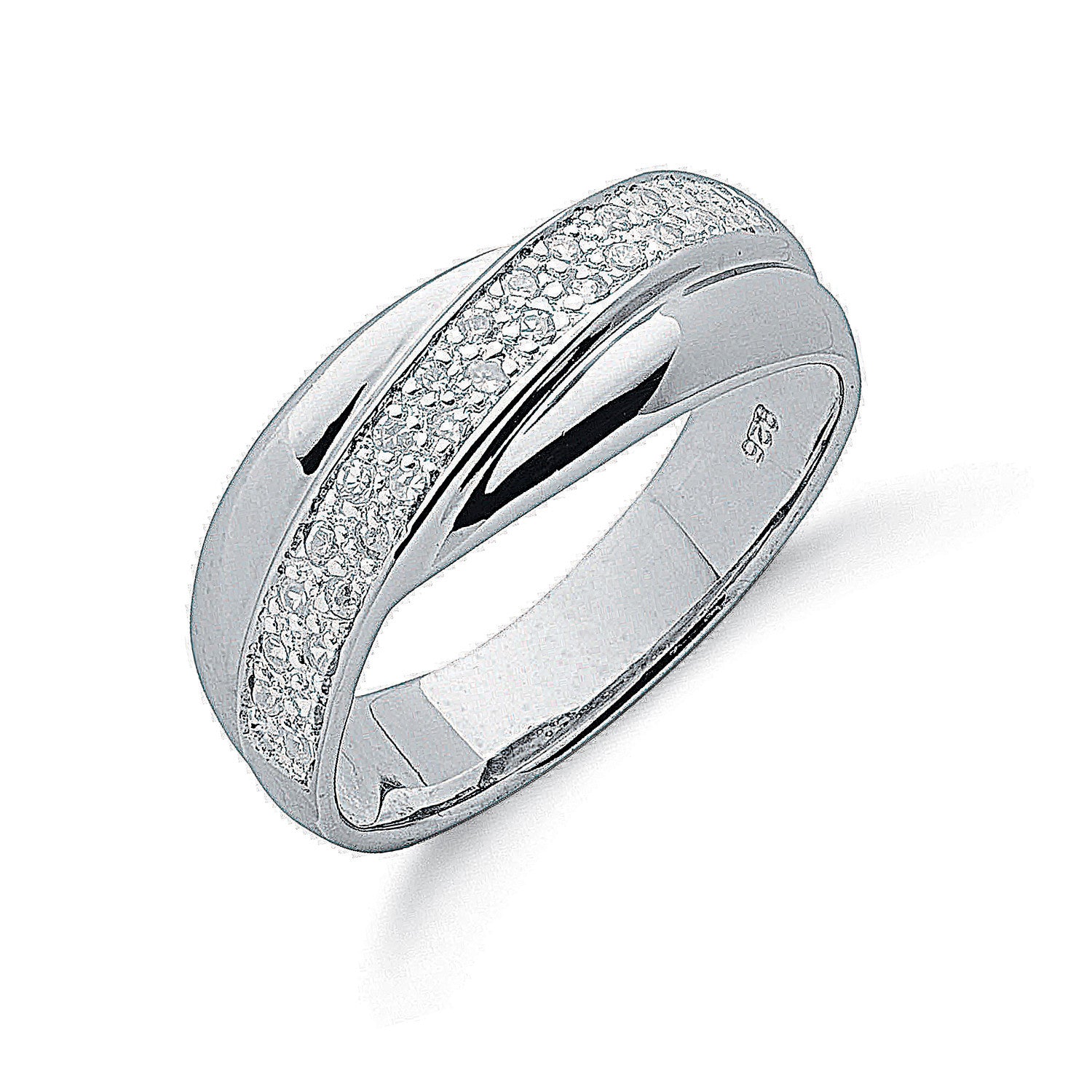 Silver Pave Set Cubic Zirconia Cross Over Ring
