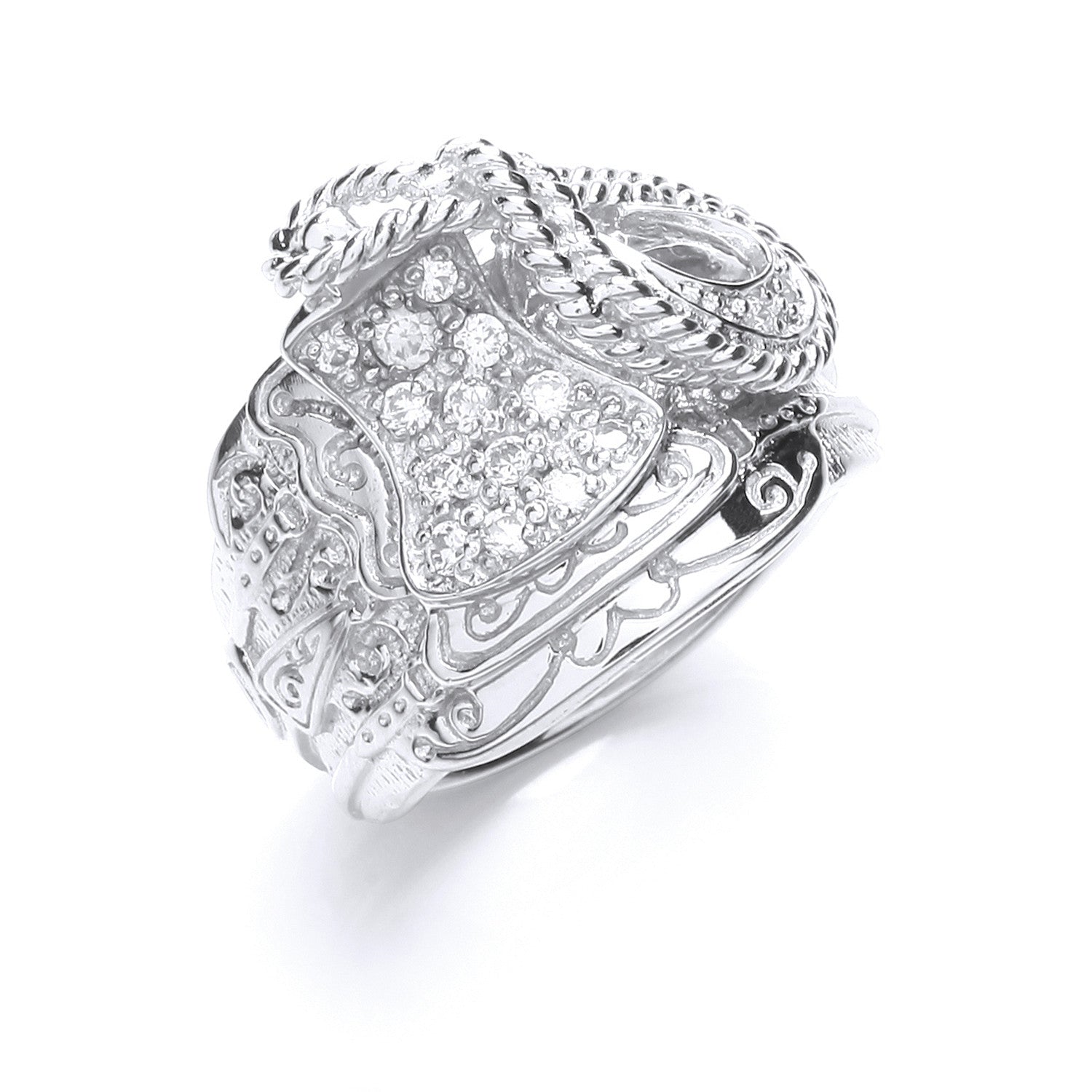 Silver Gents Cubic Zirconia Saddle Ring - Silver