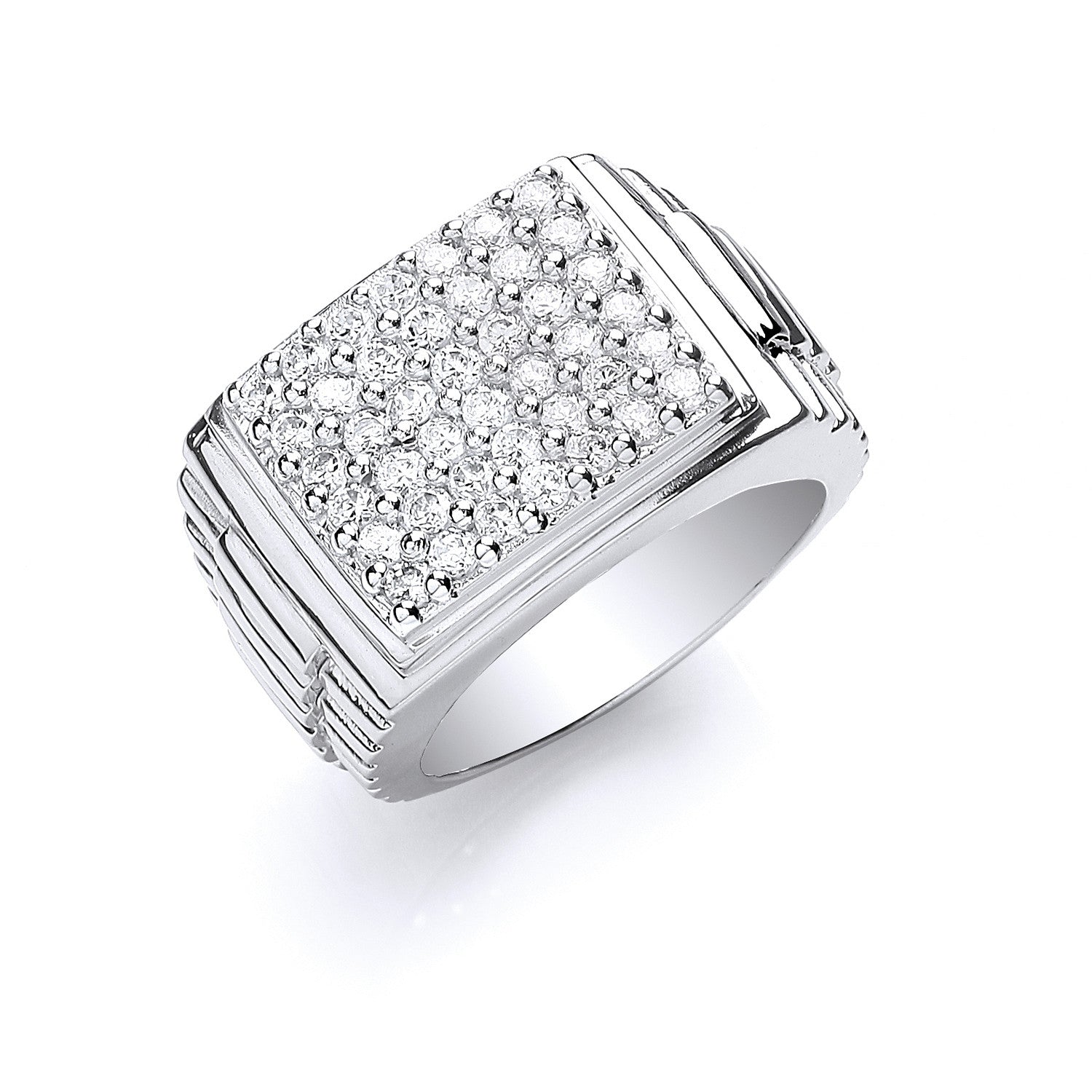 Silver Gents Square Top Cubic Zirconia Ring - Silver