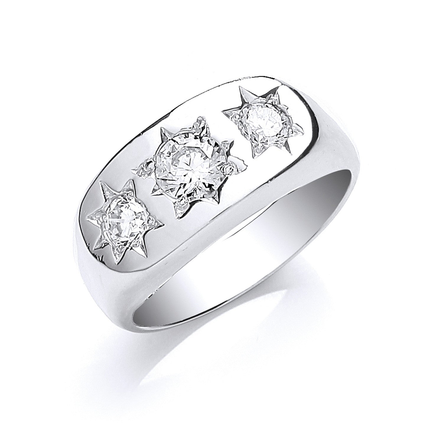 Silver Gents 3 Stone Cubic Zirconia Ring - Silver