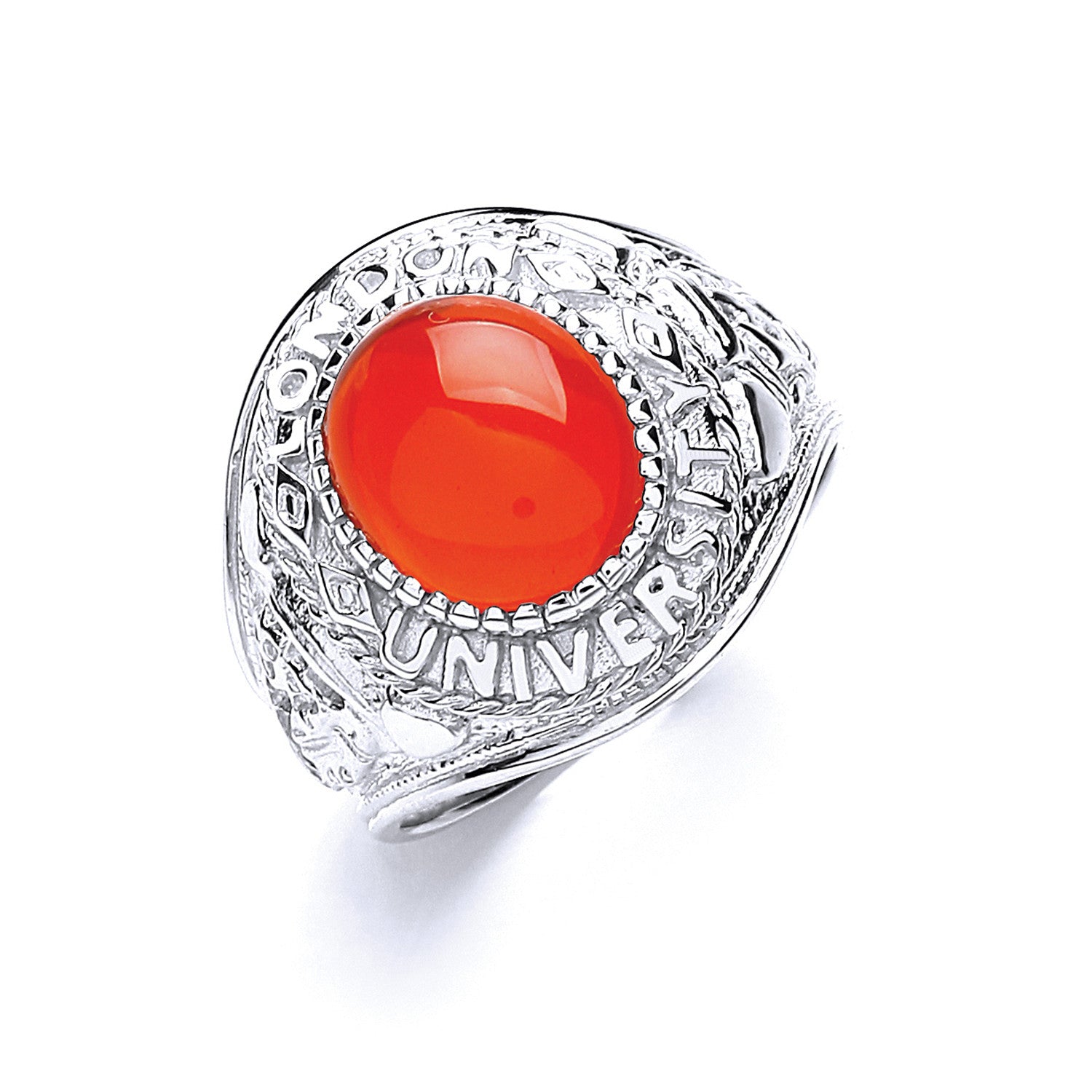 Silver Gents Red Stone College Ring - Silver