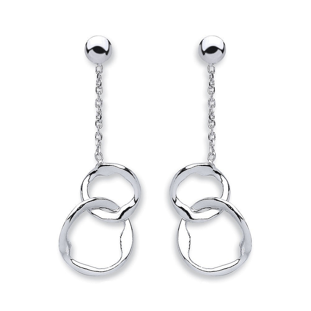 Silver Fancy Inter Locking Circle Drop Earrings - Silver