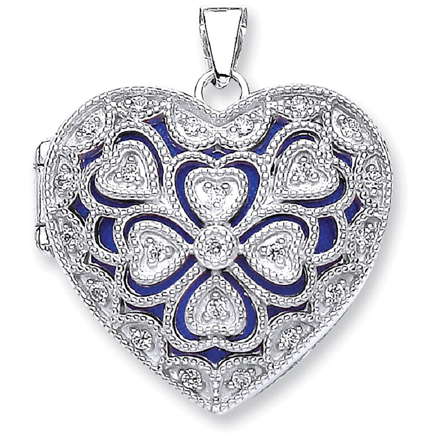 Silver Heart Cubic Zirconia Locket - Silver