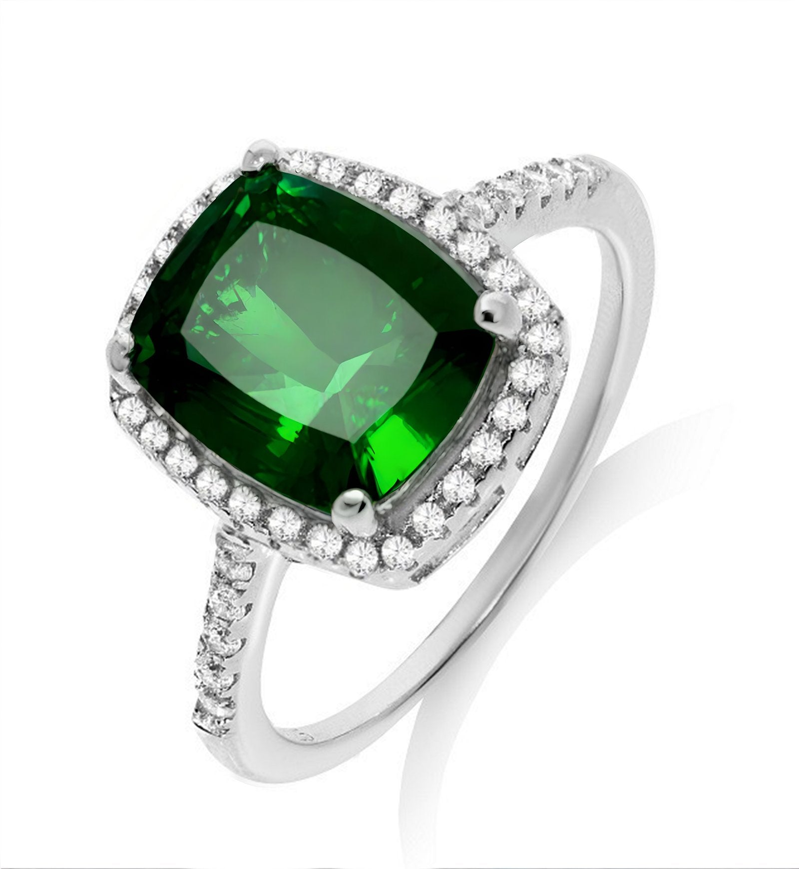 Micro Pave Emerald Colour Centre Silver Cz Ring