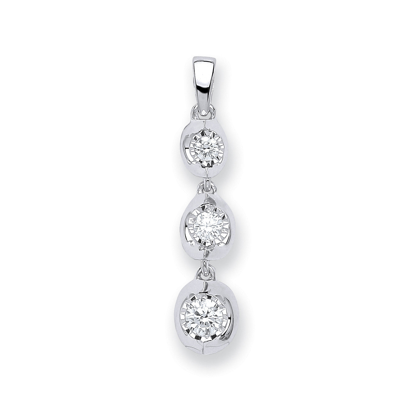 9ct White Gold 0.23ct Diamond Trilogy Drop Pendant - 9ct Gold