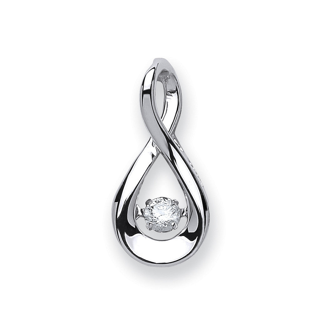 9ct White Gold 0.10ct Dancing Diamond Drop Pendant - 9ct Gold