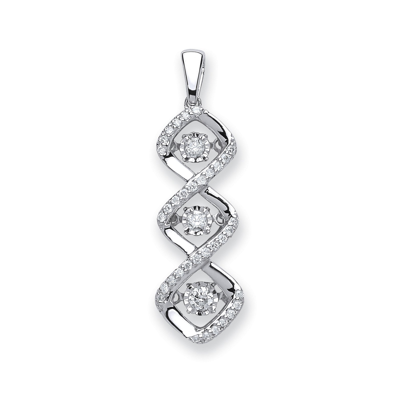 9ct White Gold 0.25ct Dancing Diamond Drop Pendant - 9ct Gold