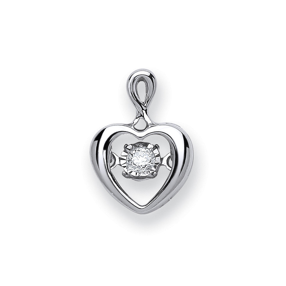9ct White Gold 0.06ct Dancing Diamond Heart Pendant - 9ct Gold