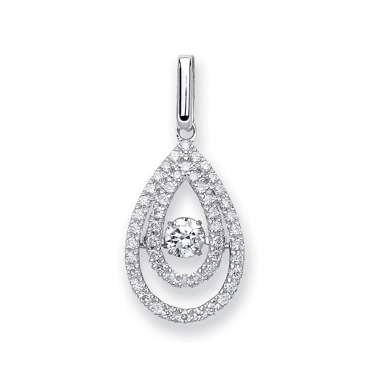 9ct White Gold 0.38ct Dancing Diamond Drop Pendant - 9ct Gold