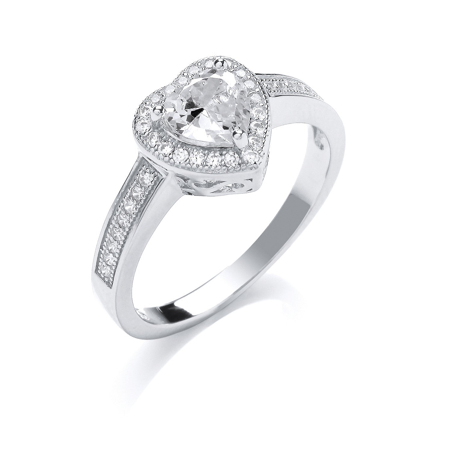 Silver Cubic Zirconia Heart Ring - Silver