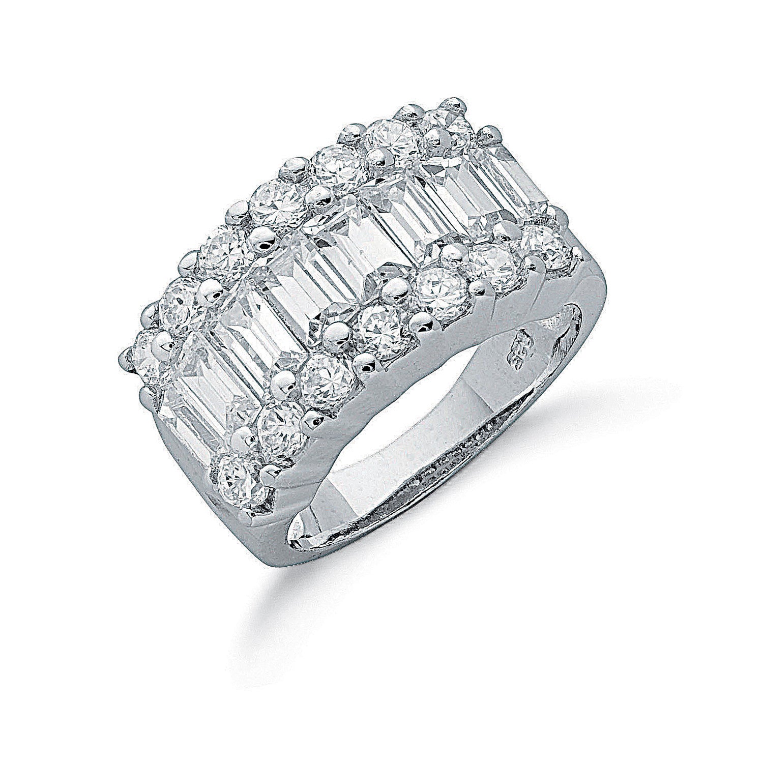 Silver Fancy Cubic Zirconia Half Eternity Ring - Silver