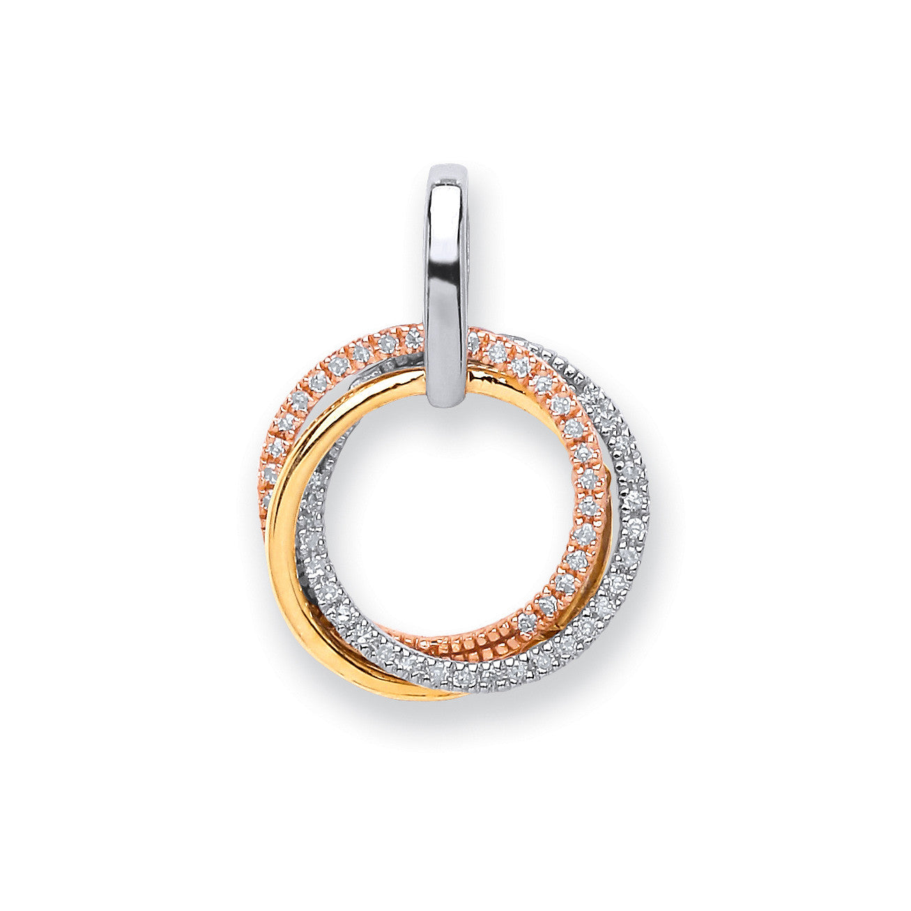9ct 3 Colour Gold 0.15ct Diamond Circle Pendant - 9ct Gold