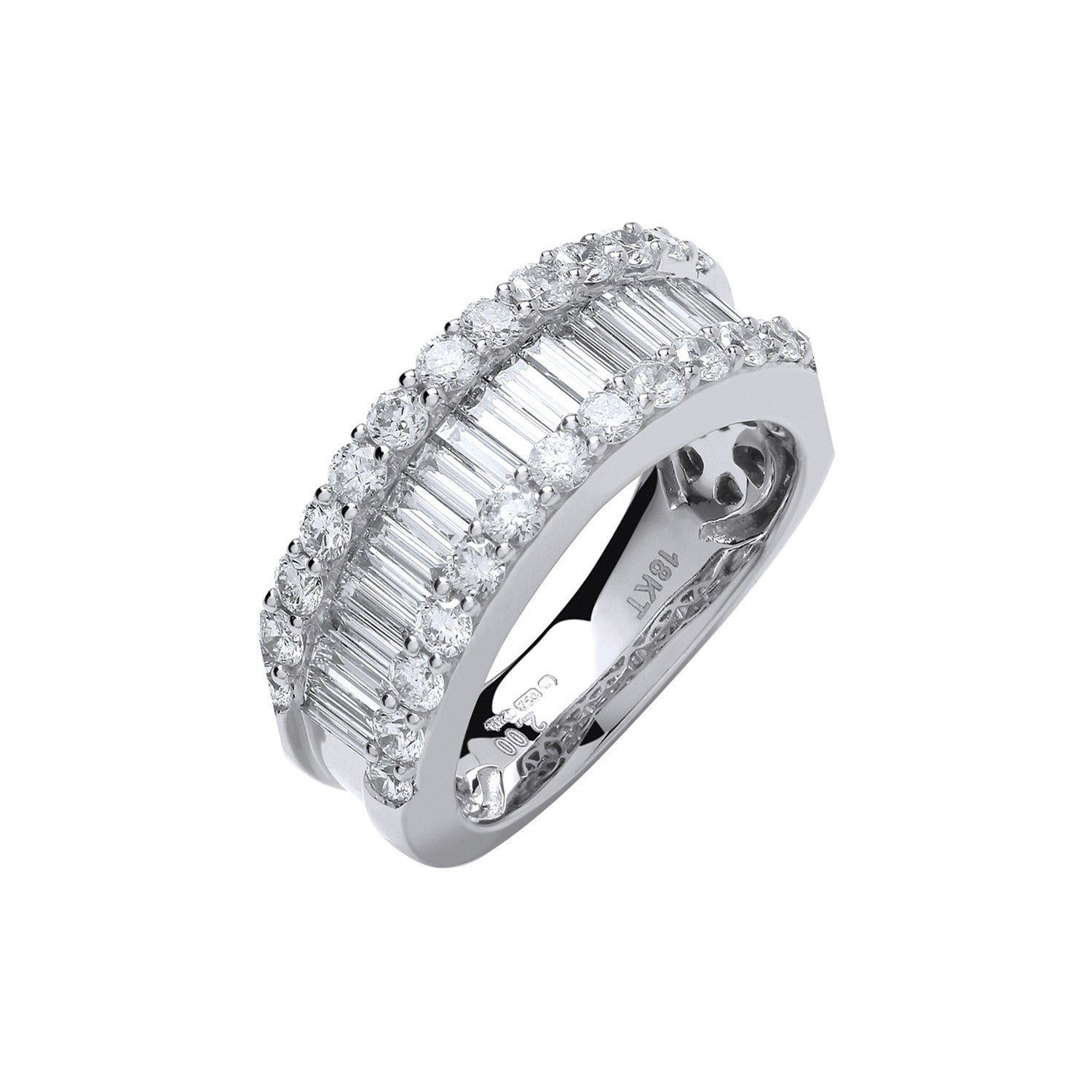 18ct White Gold 2.00ct Baguette & Brilliant Diamond Ring - 18ct Gold