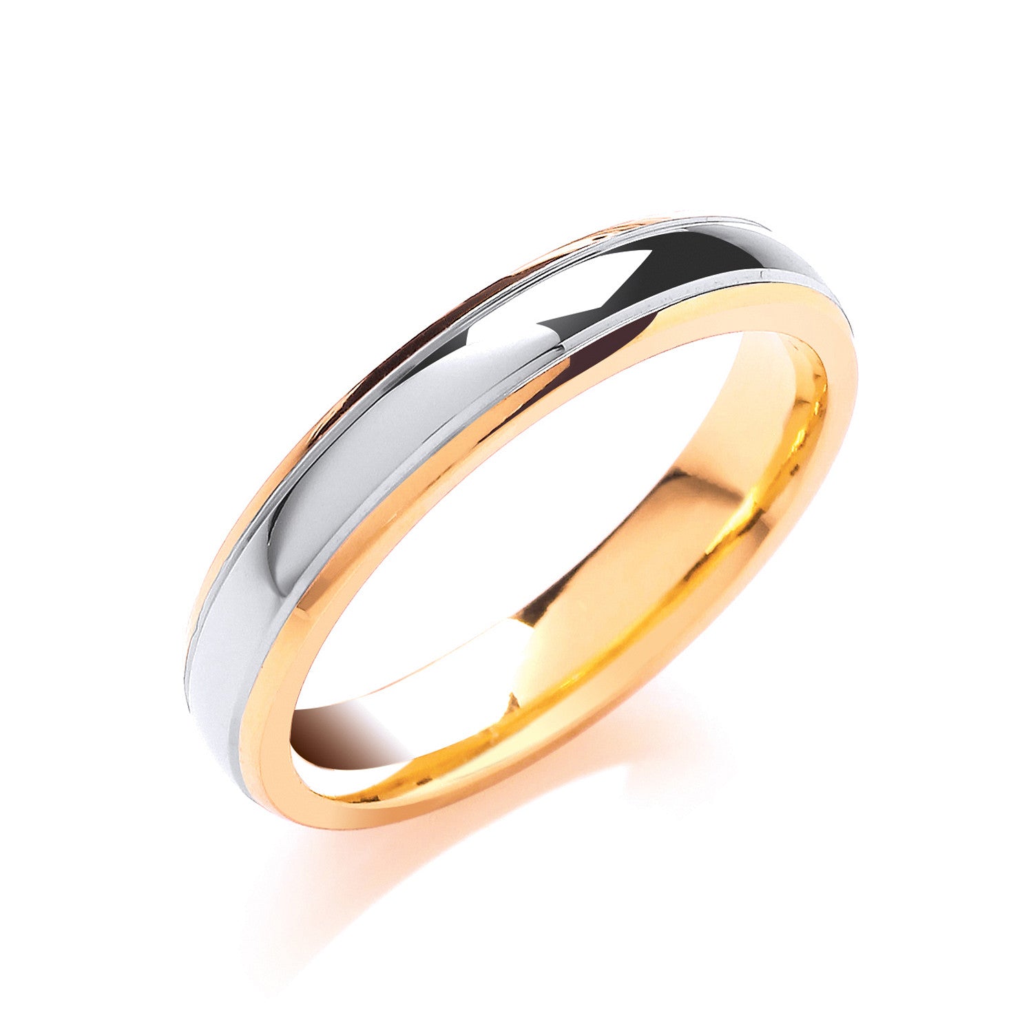 4mm Court Track Edge Two Colour Wedding Band - 18ct Gold