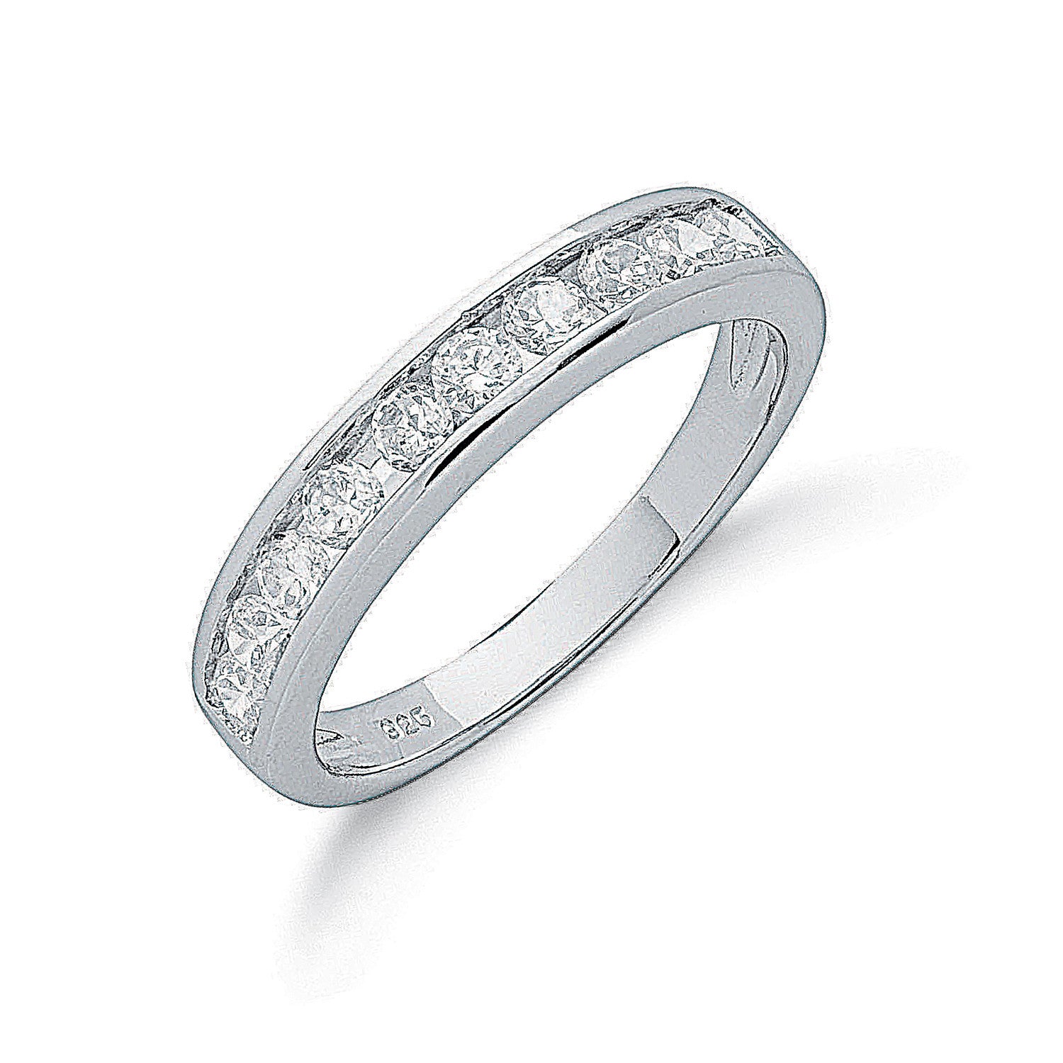 Silver Channel Set Cubic Zirconia Half Eternity Ring - Silver